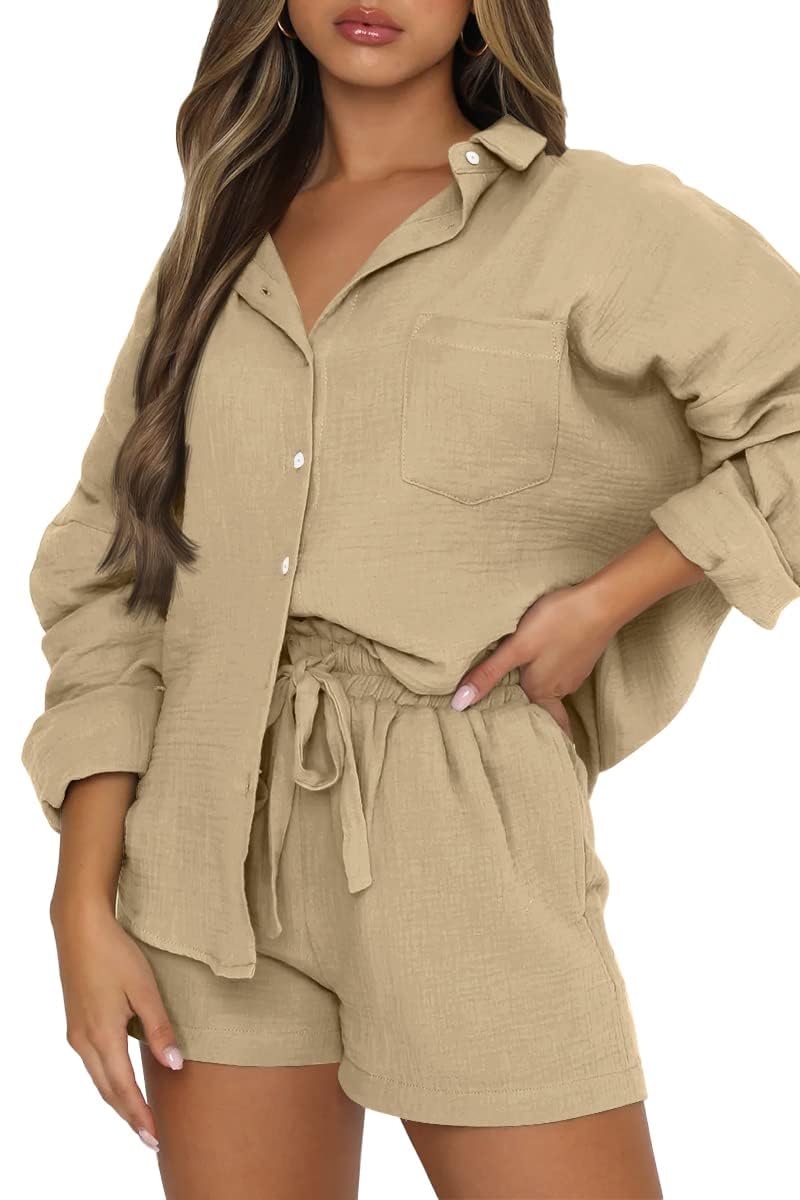 Trendy Queen Women's 2-Piece Summer Outfits - Casual Short Sets for Beach Vacation, Lounge Wear & Spring Fashion 2025 | Perfect for Pool Parties, Weekend Getaways & Cozy Home Relaxation