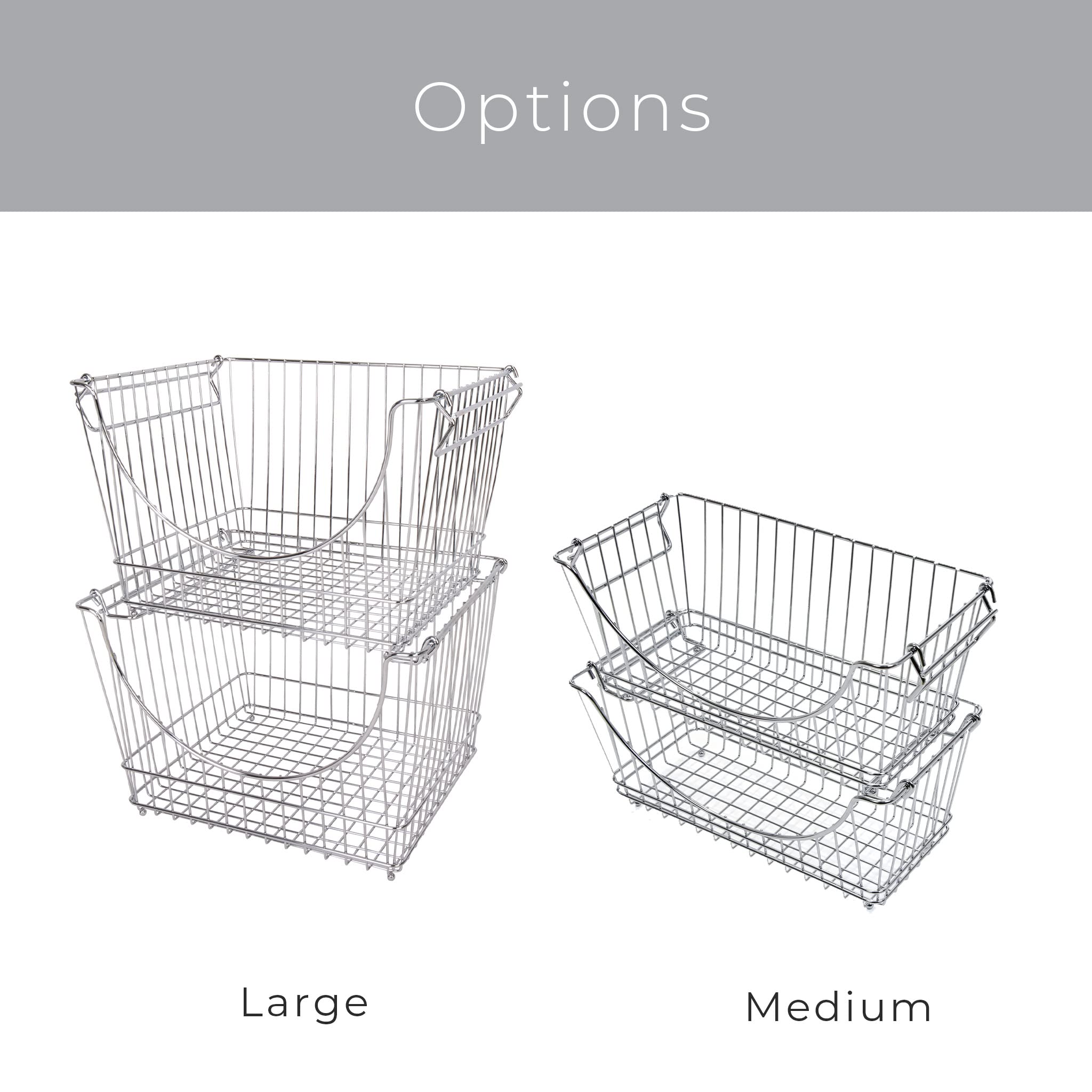 Smart Stacking Baskets with Handles - Set of 2 Large Steel Wire Storage Bins for Fruits, Vegetables & Pantry Organization (12.5