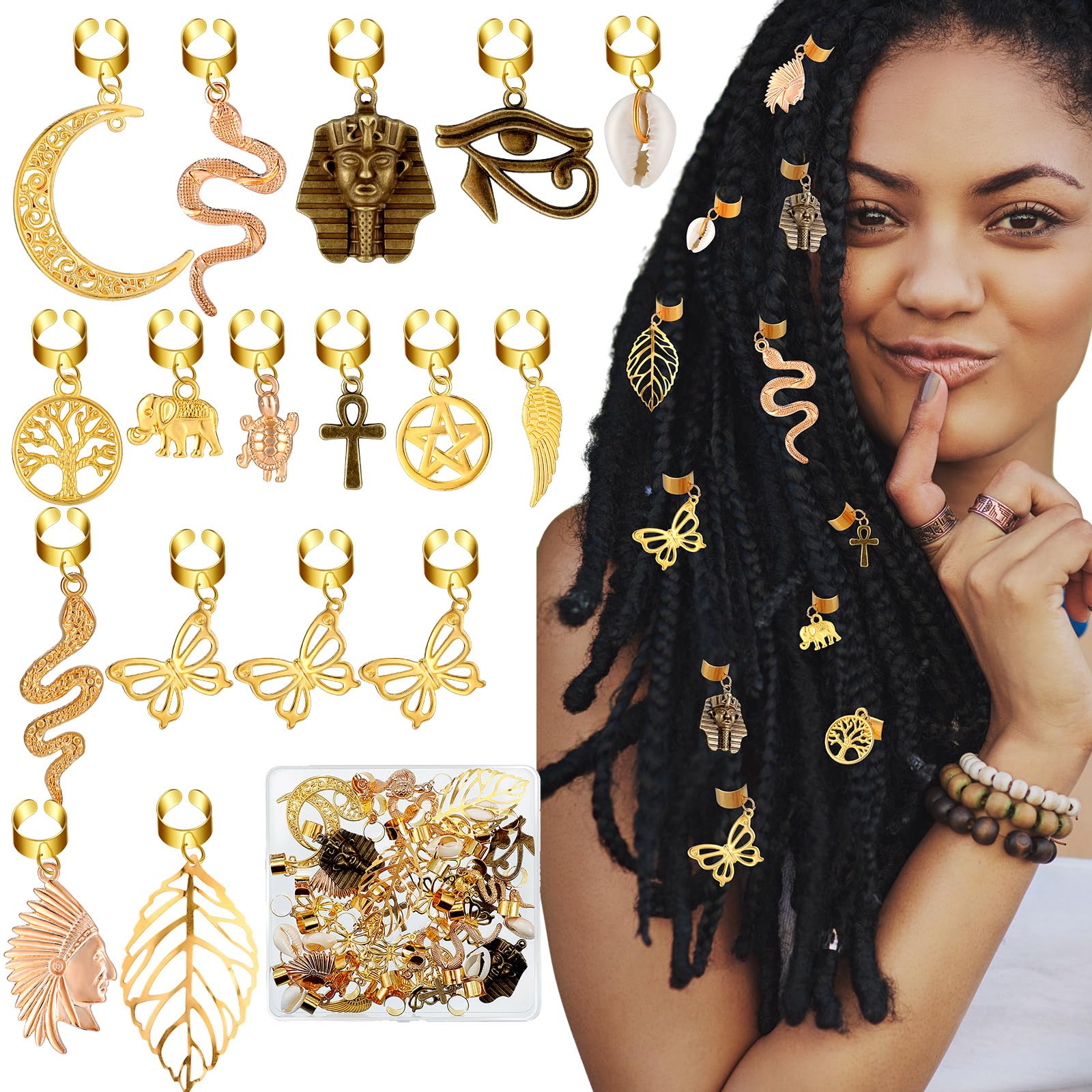 40 Pcs Gold Hair Clips for Braids & Locs - African Style Butterfly Hair Jewelry Beads, DIY Hair Charms & Pendants - Perfect for Braiding, Hair Accessories & Decoration - Great for Parties, Weddings & Everyday Styling