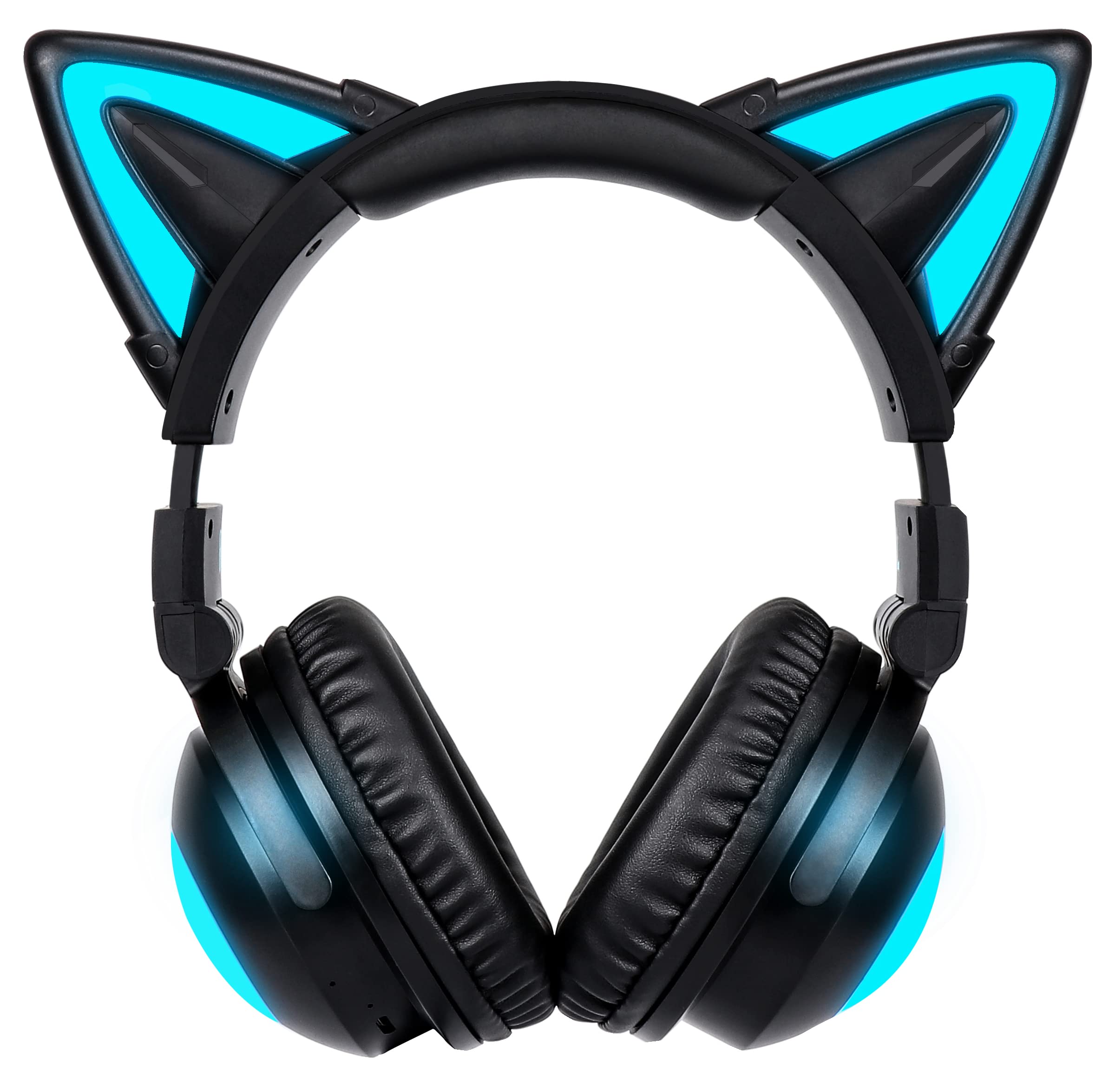 Wireless Cat Ear Headphones with RGB Color Changing Lights, Bluetooth 5.0 & 3.5mm Wired Connection - Gaming Headset with Mic for PC/PS5/Switch (Black) - Perfect for Gaming, Streaming, and Music Listening