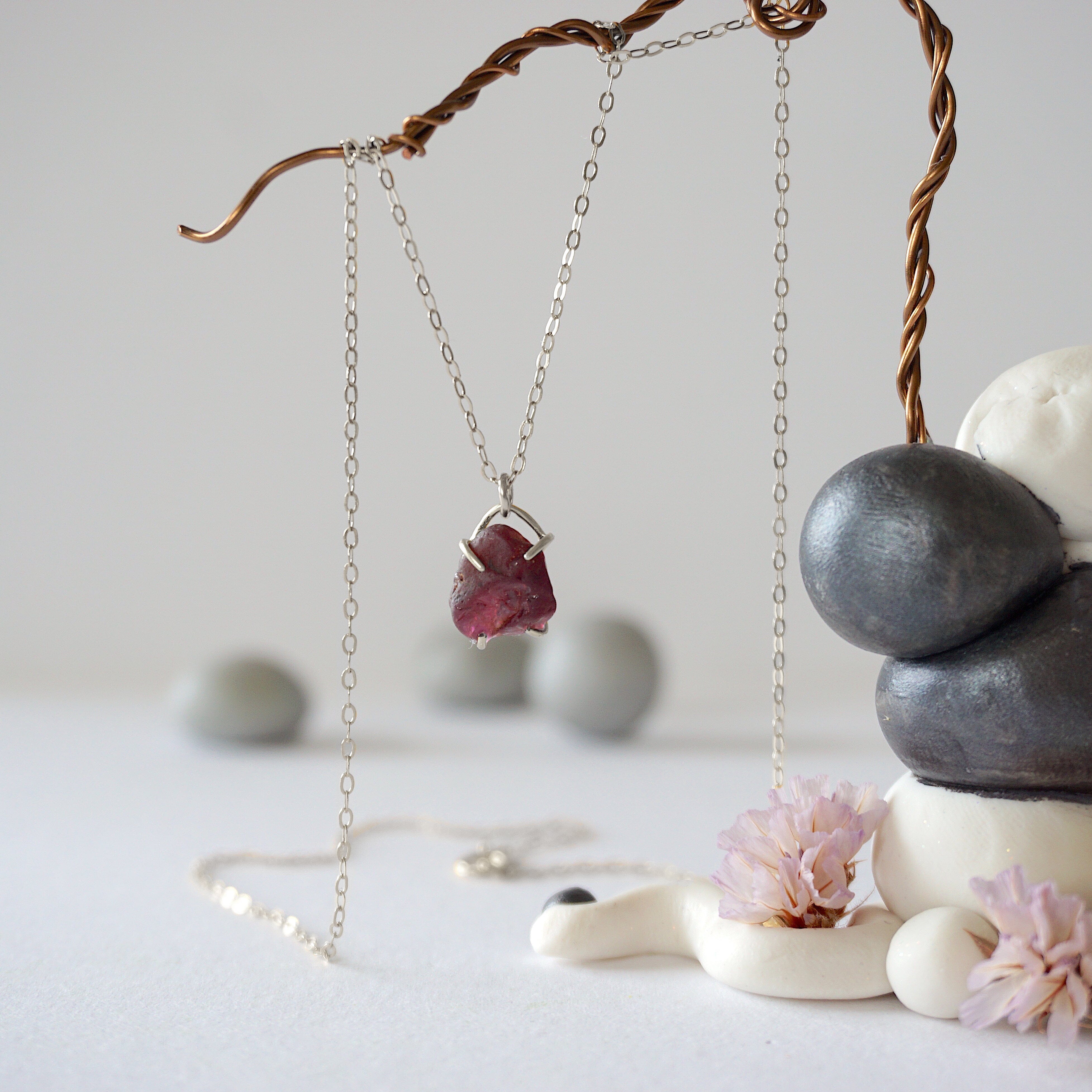 Garnet Sterling Silver Huggie Charm Necklace - Elegant Dainty Jewelry for Women, Perfect for Everyday Wear, Gifts & Special Occasions