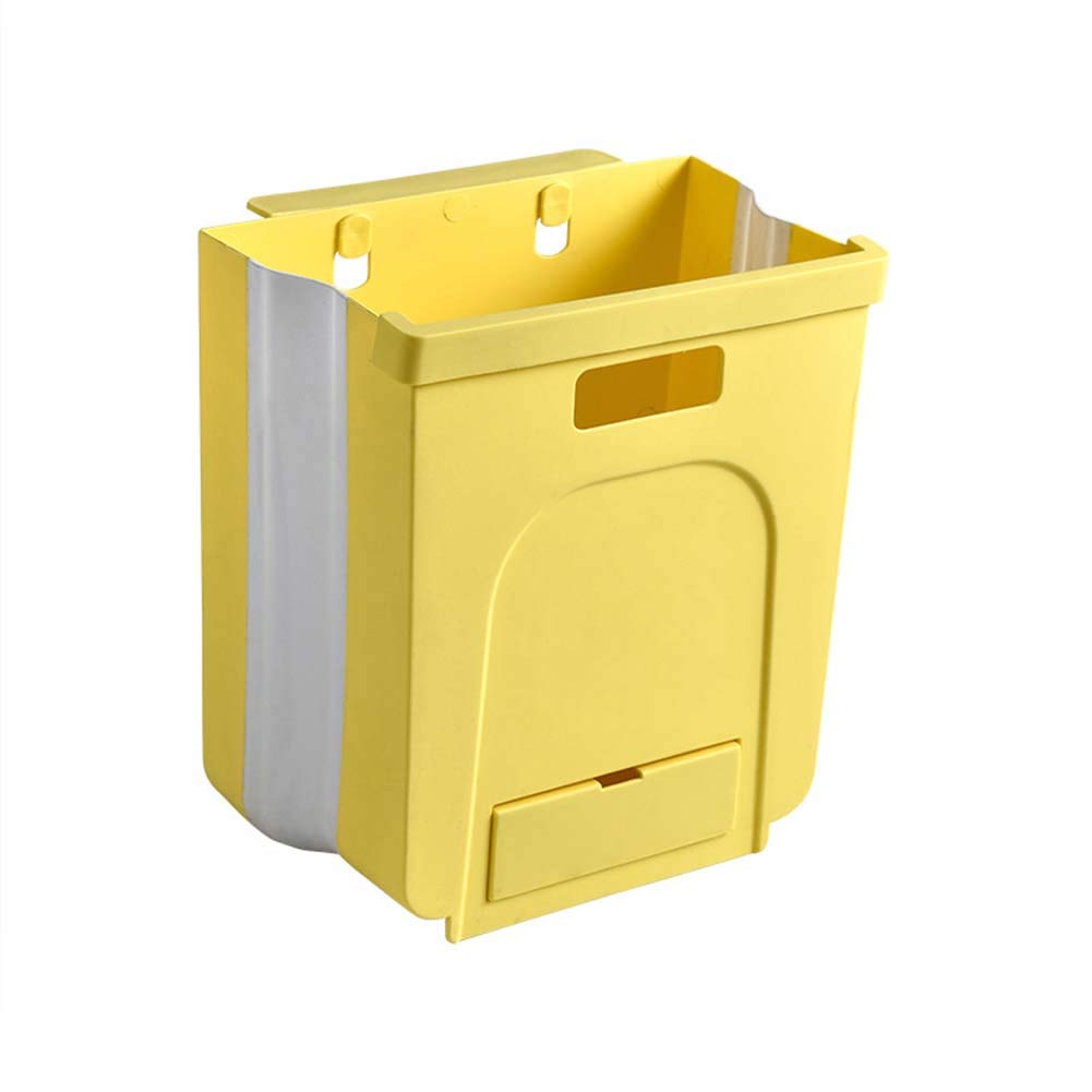HEVIRGO Hanging Trash Can - Mountable Plastic Garbage Bin for Kitchen, Drawer & Cabinet - Collapsible Waste Bin Storage (Yellow) - Perfect for Small Spaces, RVs & Office Use