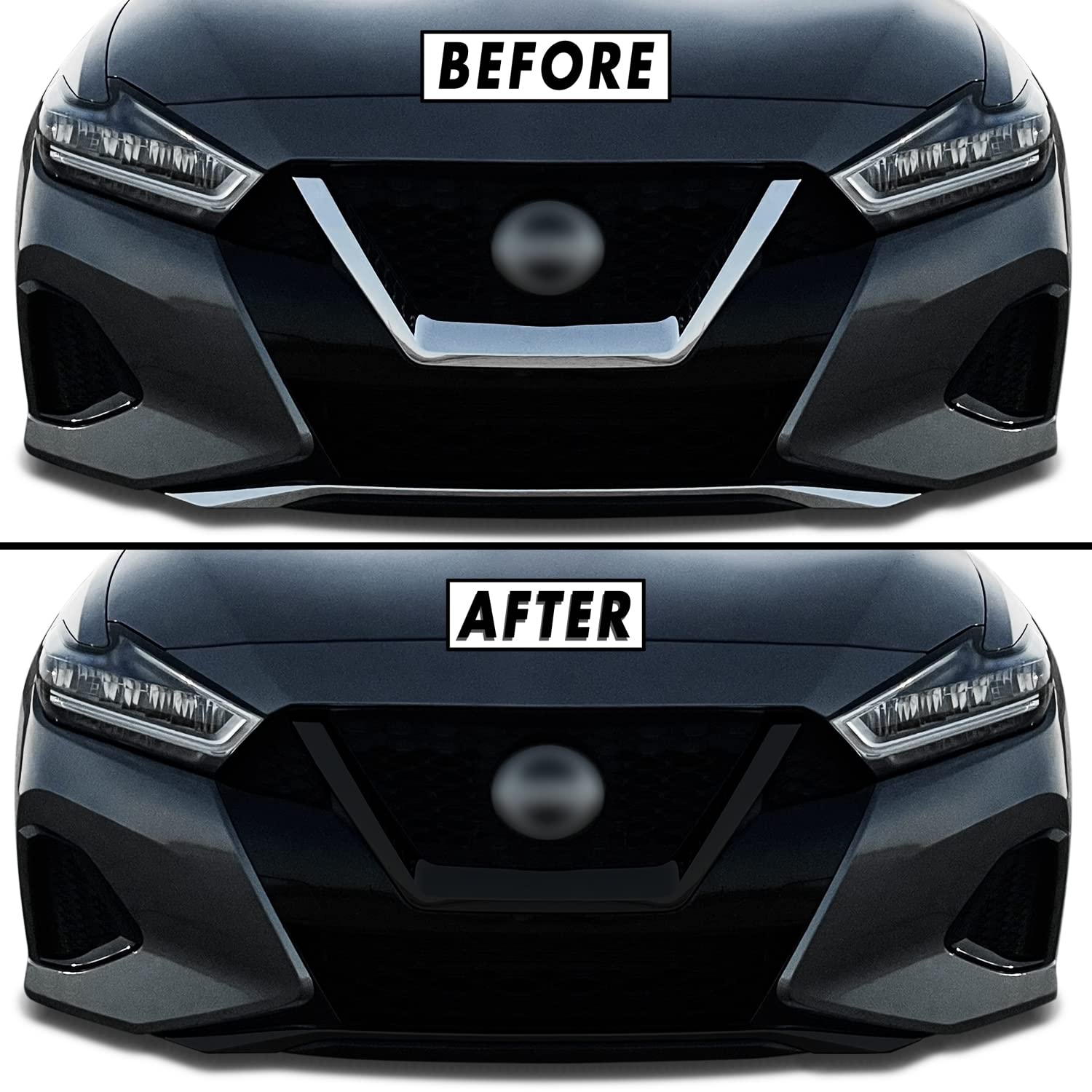 SlickMod Gloss Black Chrome Delete Vinyl Overlay Kit for 2019-2022 Nissan Maxima - Front Grill & Lower Lip Trim Cover - Easy DIY Installation for Car Exterior Customization (Enhances Sporty Look)