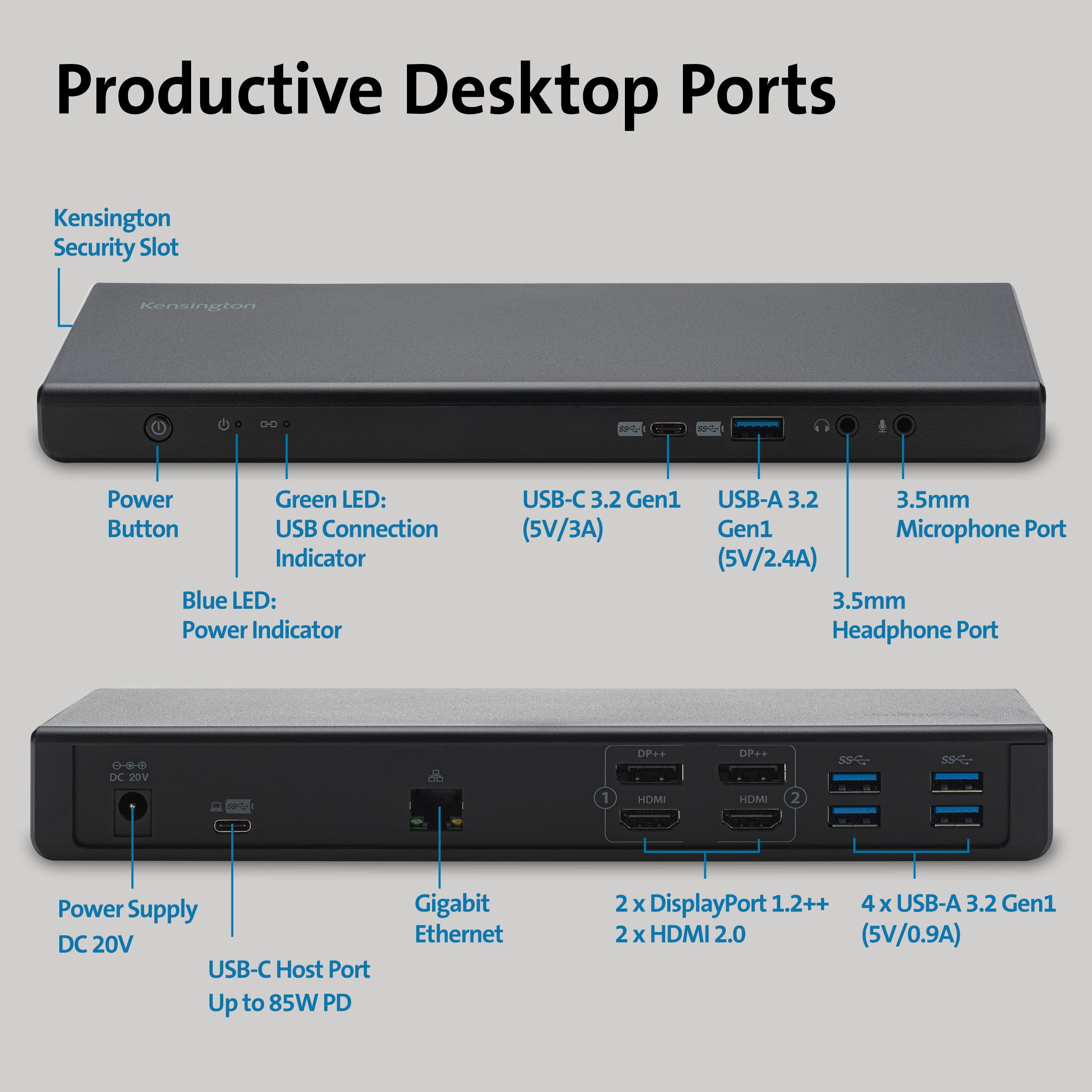 Kensington SD4750P USB-C & USB 3.0 Dual 4K Docking Station - Laptop Dock for Home Office with Dual Monitor Support, Fast Charging & Multiple Ports - Perfect for Remote Work, Video Conferencing & Multi-Tasking