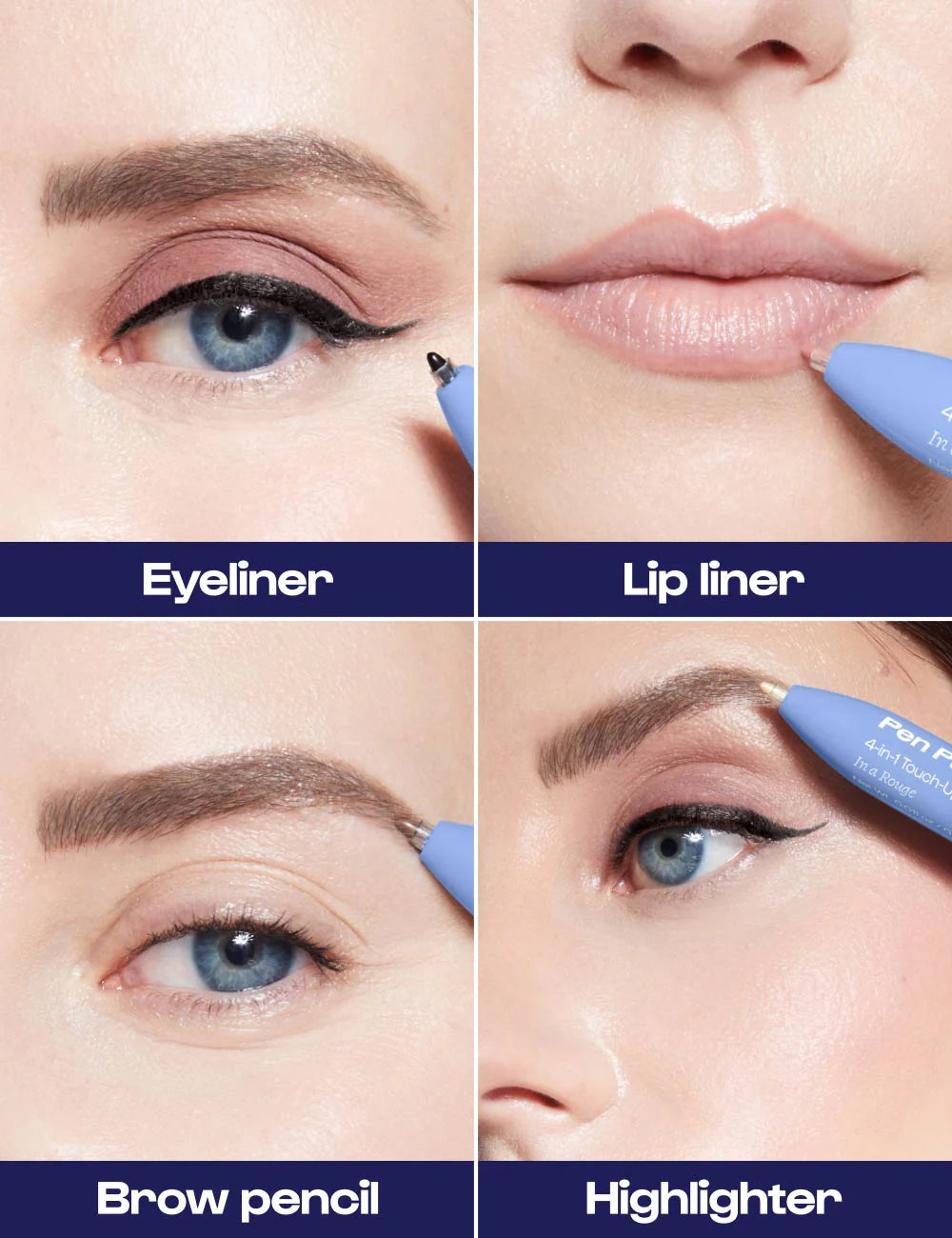 Alleyoop 4-in-1 Multitasking Beauty Pen for Eyes, Brows, Lips & Highlighting - Perfect for Travel, Touch-ups & On-the-Go Makeup