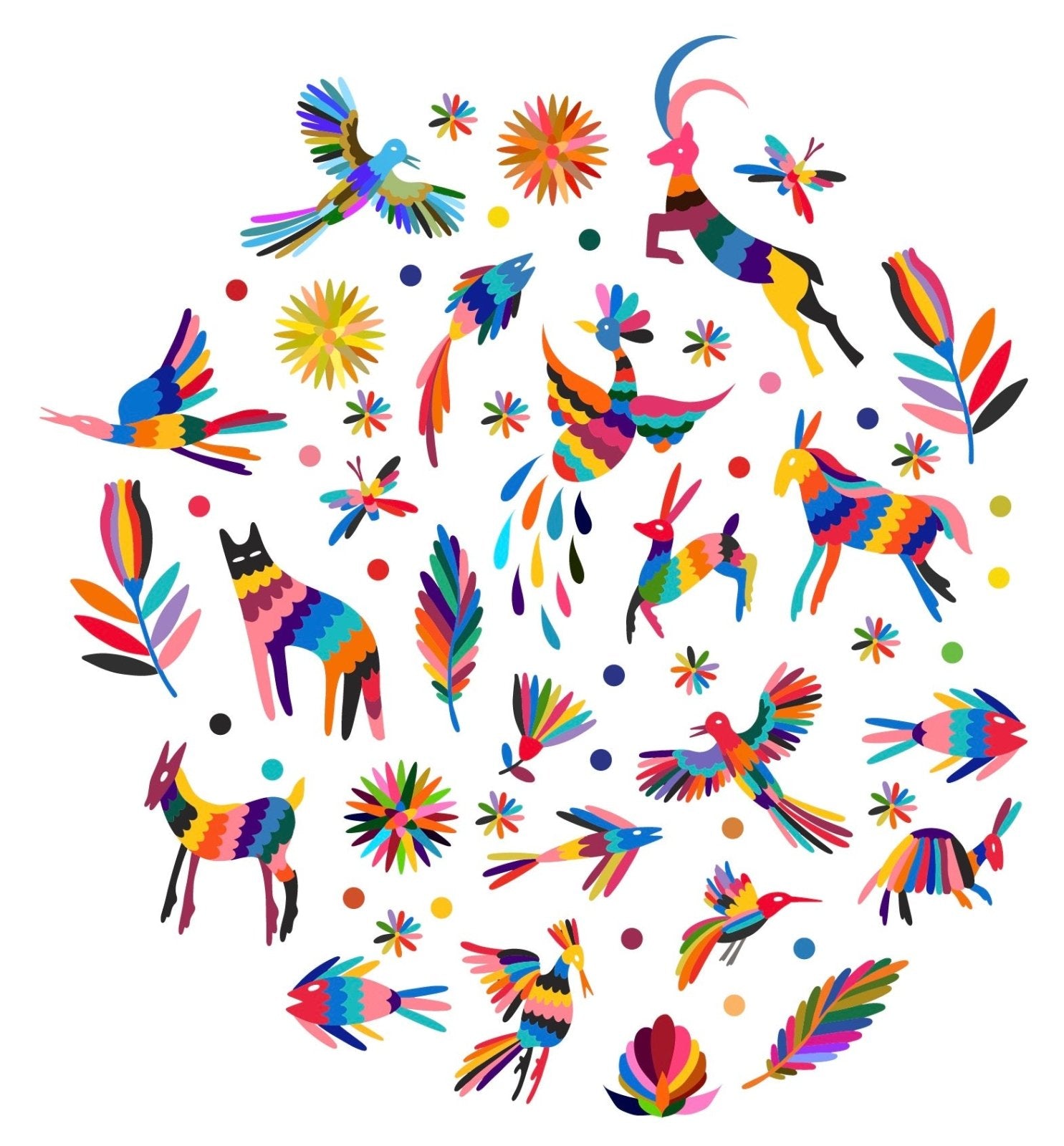 Vibrant Otomi Animals & Flowers Wall Decals - Mexican Folk Art Stickers for Nursery, Kids Room & Home Decor