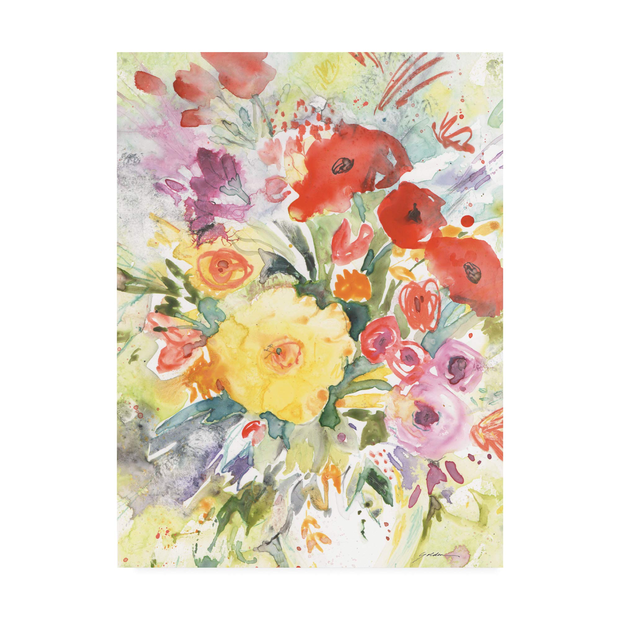 Trademark Fine Art Sheila Golden Birthday Bouquet Floral Painting - 35x47 Inches, Stretched Canvas Wall Art for Home Decor, Living Room, Bedroom & Office