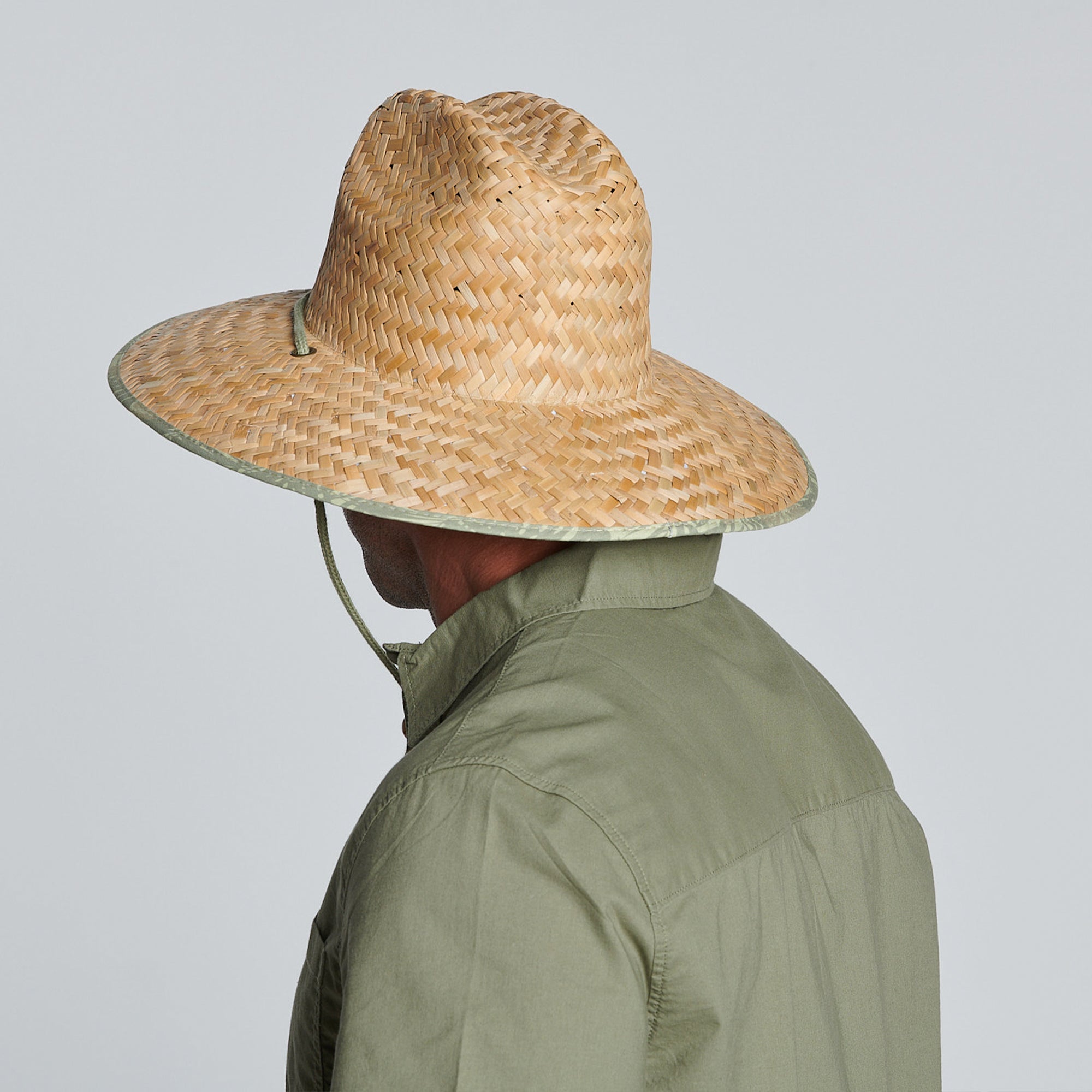 Men's Rush Straw Lifeguard Hat with Under Brim Print & Adjustable Chin Cord - Perfect for Beach, Pool, and Outdoor Sun Protection