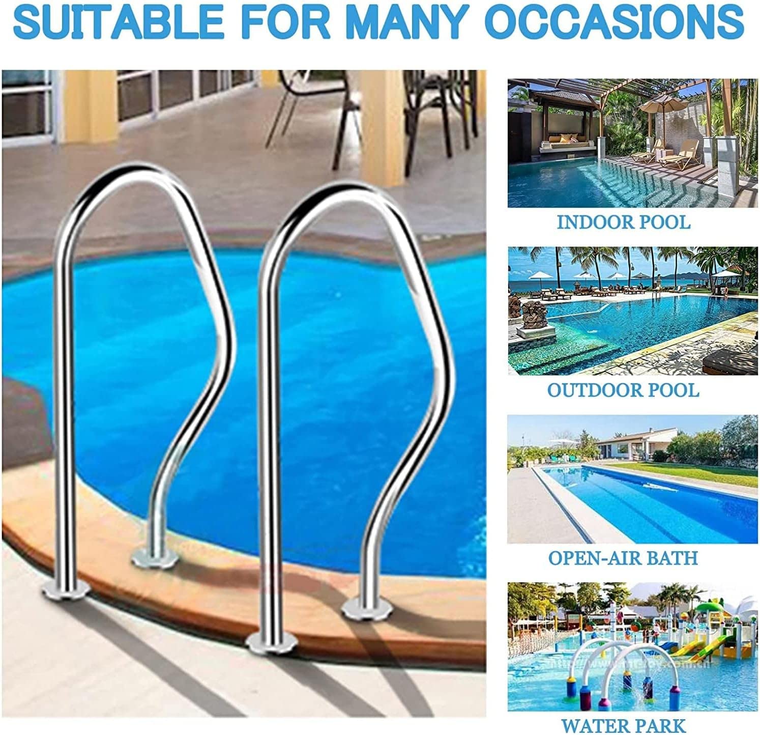 Pool Handrails Set of 1 - Stainless Steel Swimming Pool Railing for Inground Pools & Steps, 250kg Heavy-Duty Load Capacity - Ideal for Safety & Accessibility in Backyard, Residential & Commercial Pools