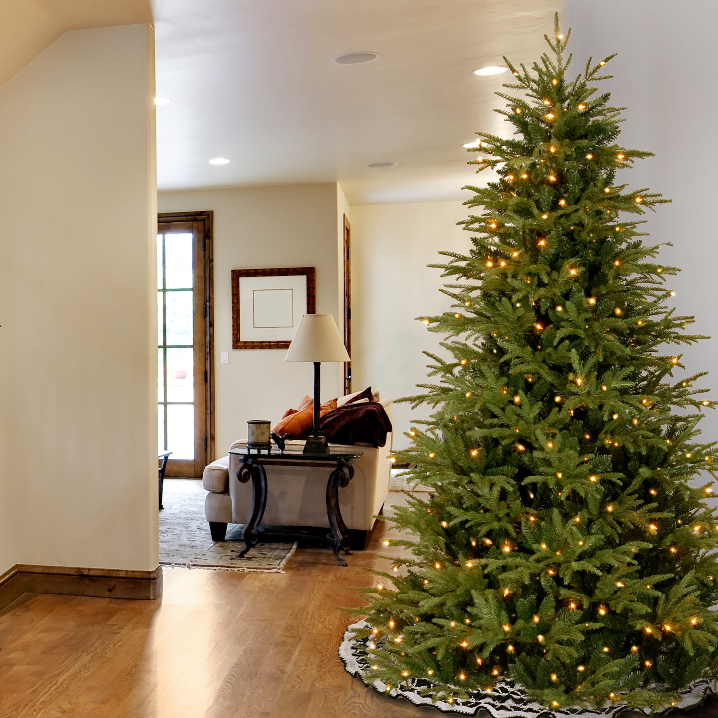 7.5 ft Pre-Lit Victoria Fir Artificial Christmas Tree with 500 Clear LED Lights - Perfect for Home, Office, and Holiday Decorations