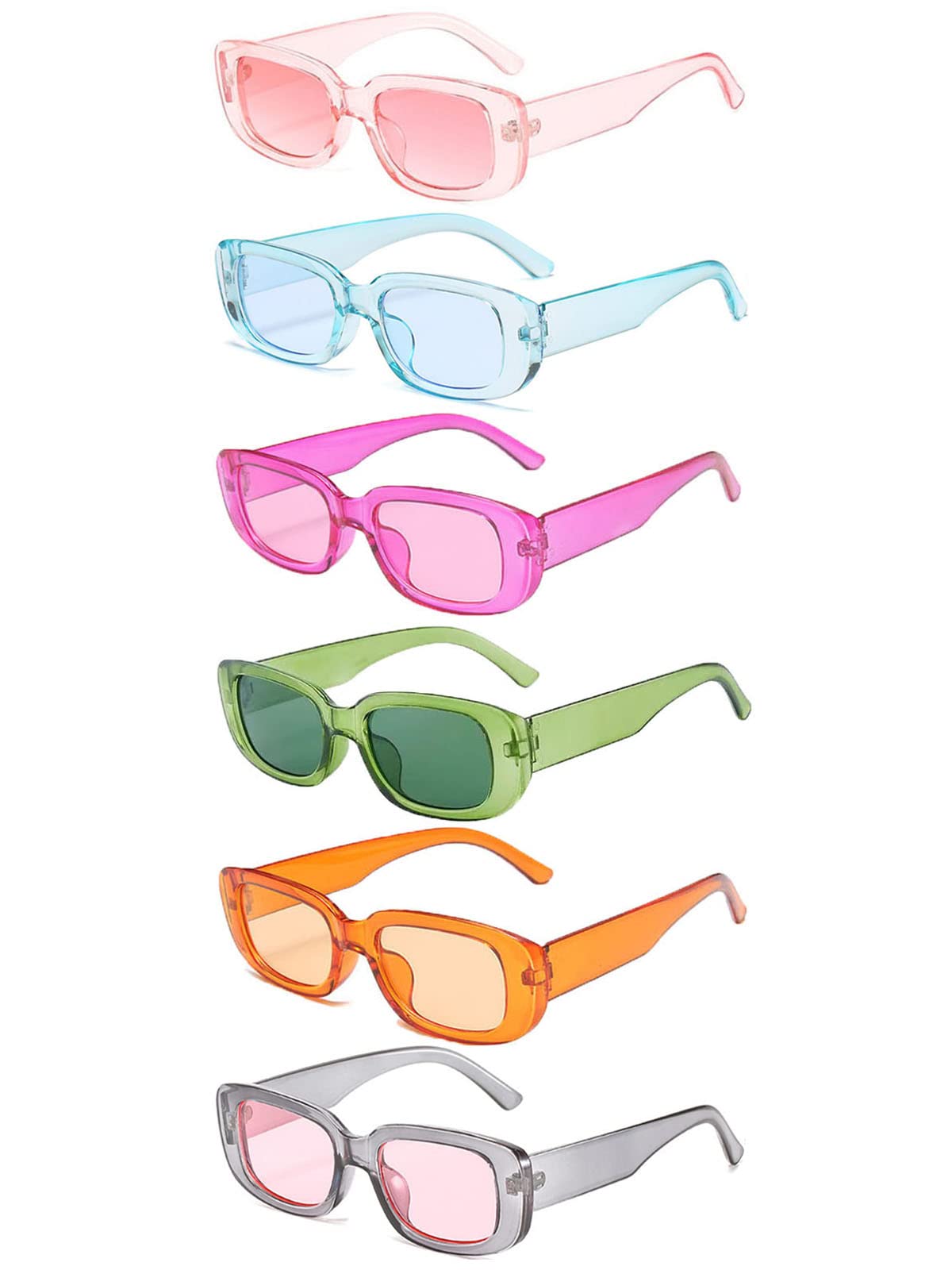 YQVIE 6 Pack Rectangle Sunglasses for Women & Men - Trendy UV Protection Sunglasses Bulk Pack for Party Favors, Beach, Festival & Summer Outfits (6 Bright Colors)