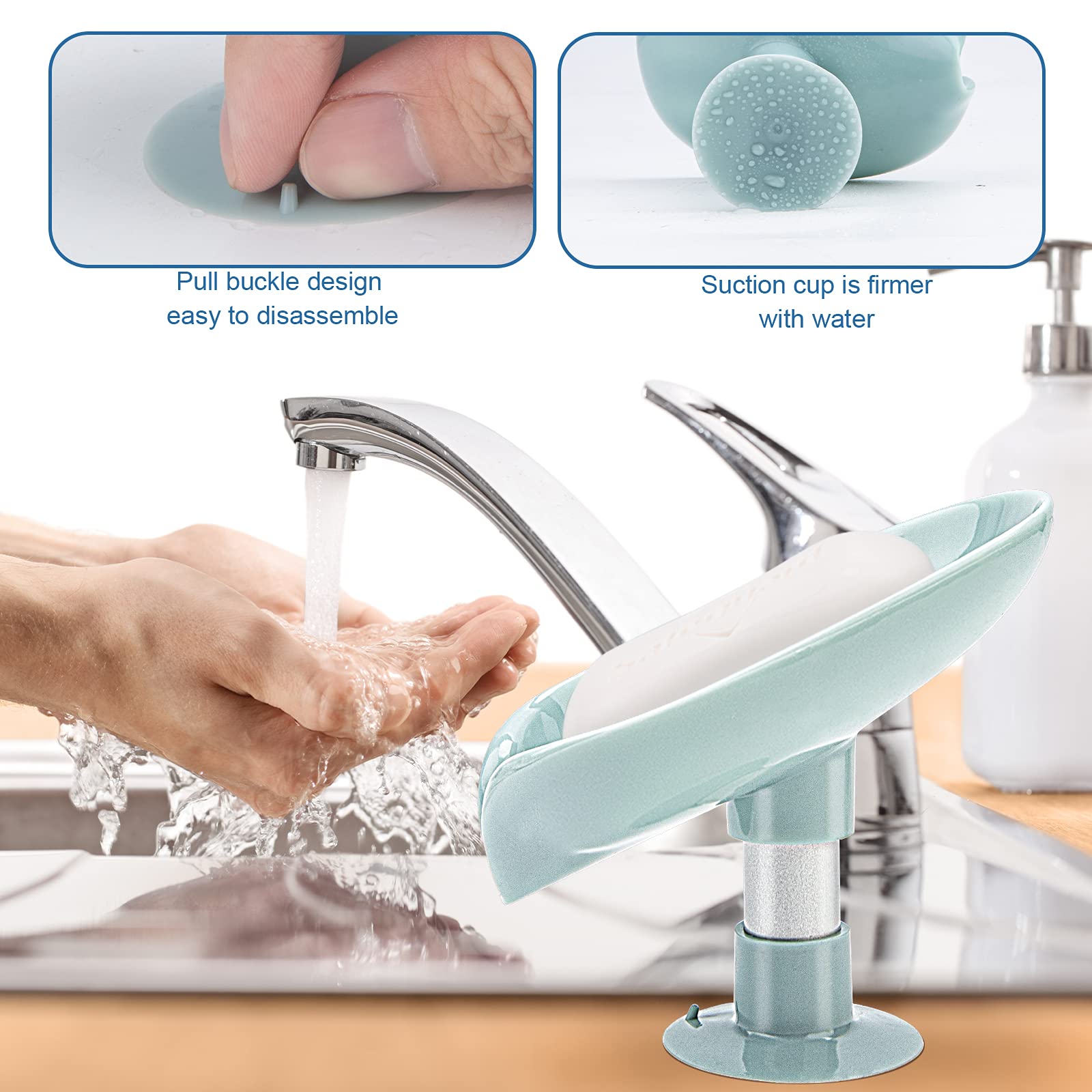 2 Pack Leaf-Shaped Soap Holder with Suction Cups - Self Draining, Non-Slip Bar Soap Dish for Shower, Bathroom, Kitchen Sink - Easy to Clean, Modern Grey & Green Design - Perfect for Bath Essentials Organization and Small Space Saving