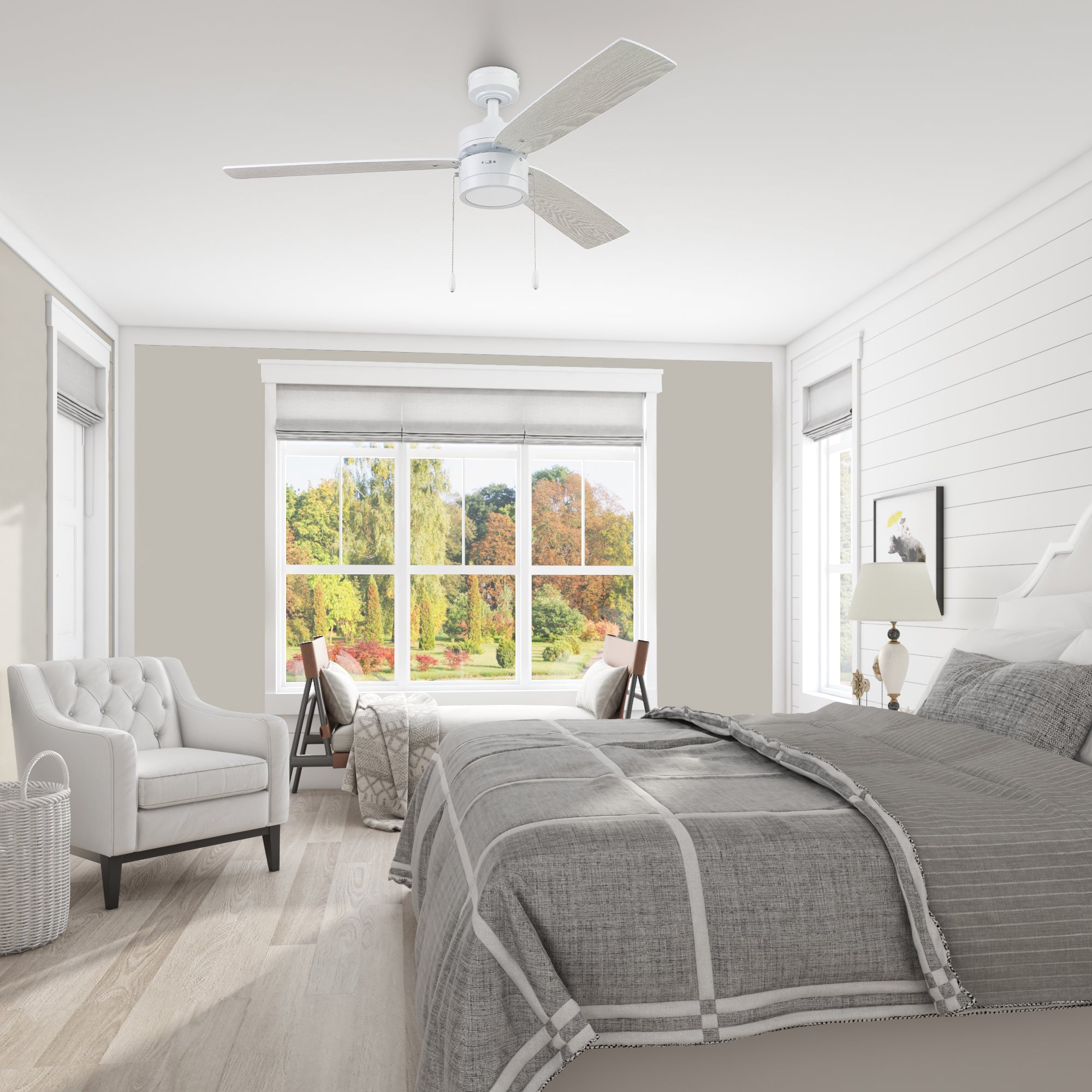 52 Inch Madrona White Ceiling Fan with Pull Chain - Perfect for Living Room, Bedroom, and Outdoor Spaces