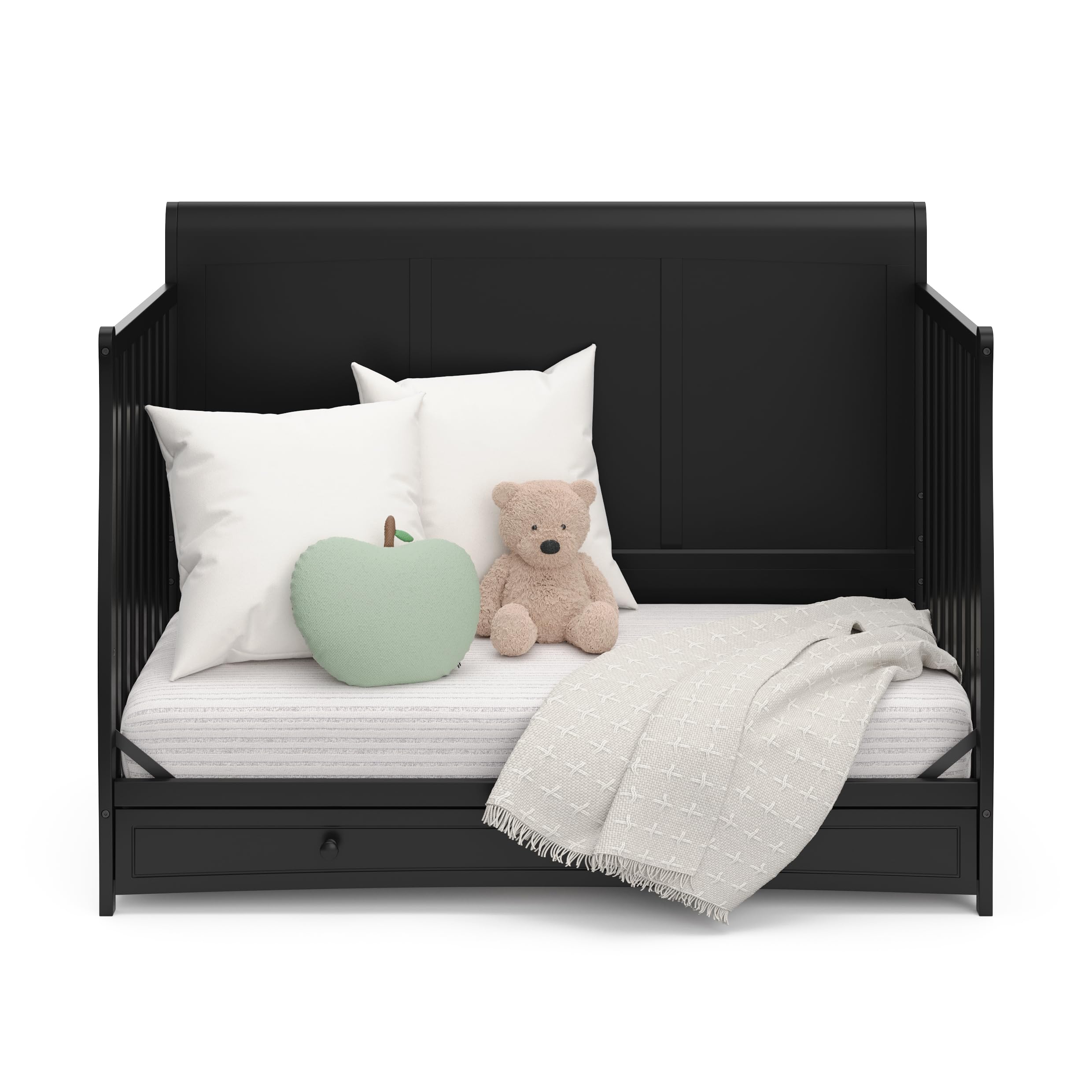 Graco Asheville 5-in-1 Convertible Crib with Storage Drawer (Black) – GREENGUARD Gold Certified, Toddler Bed & Full-Size Bed Conversion, Nursery Furniture for Baby & Kids – Perfect for Small Spaces & Modern Nurseries