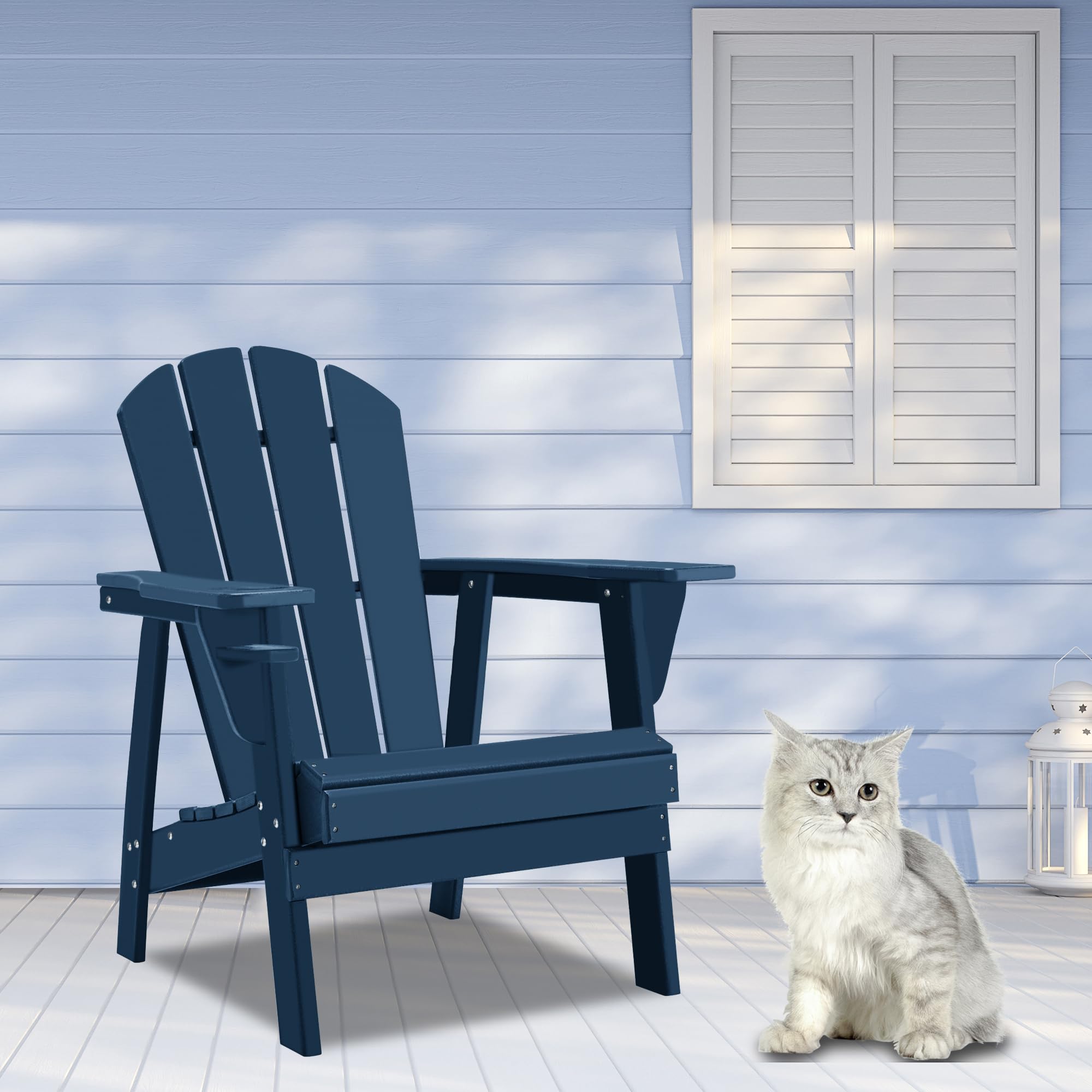 **HDPE All-Weather Adirondack Chairs - Classic Navy Blue Outdoor Fire Pit Seating for Patio, Garden & Backyard Relaxation**