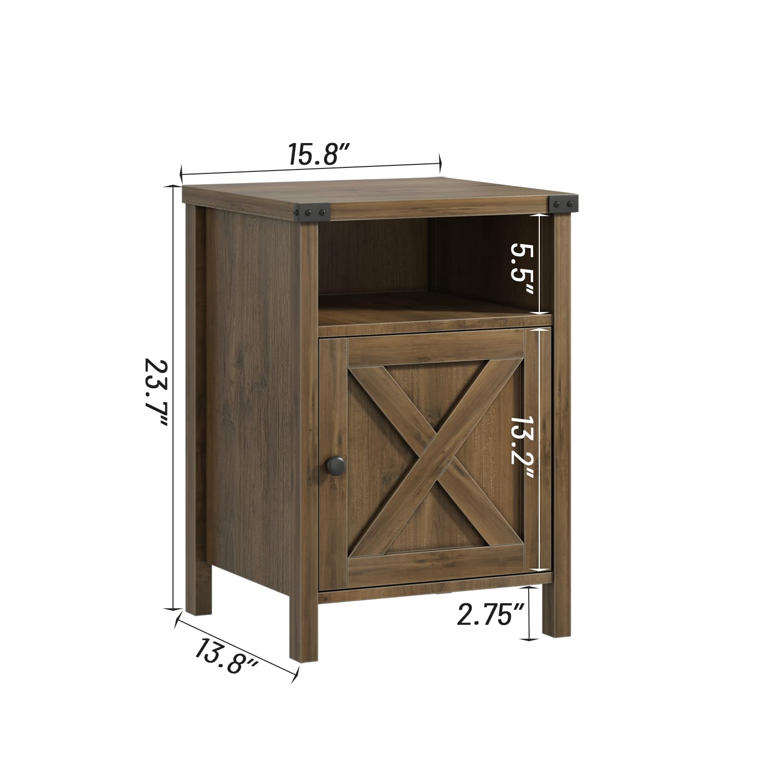 Rustic Oak End Table Set of 2 - Farmhouse Nightstand with Barn Door & Shelf, Side Table for Bedroom & Living Room | Perfect for Cozy Home Decor, Farmhouse Style Bedside Tables, and Rustic Living Room Accent Furniture