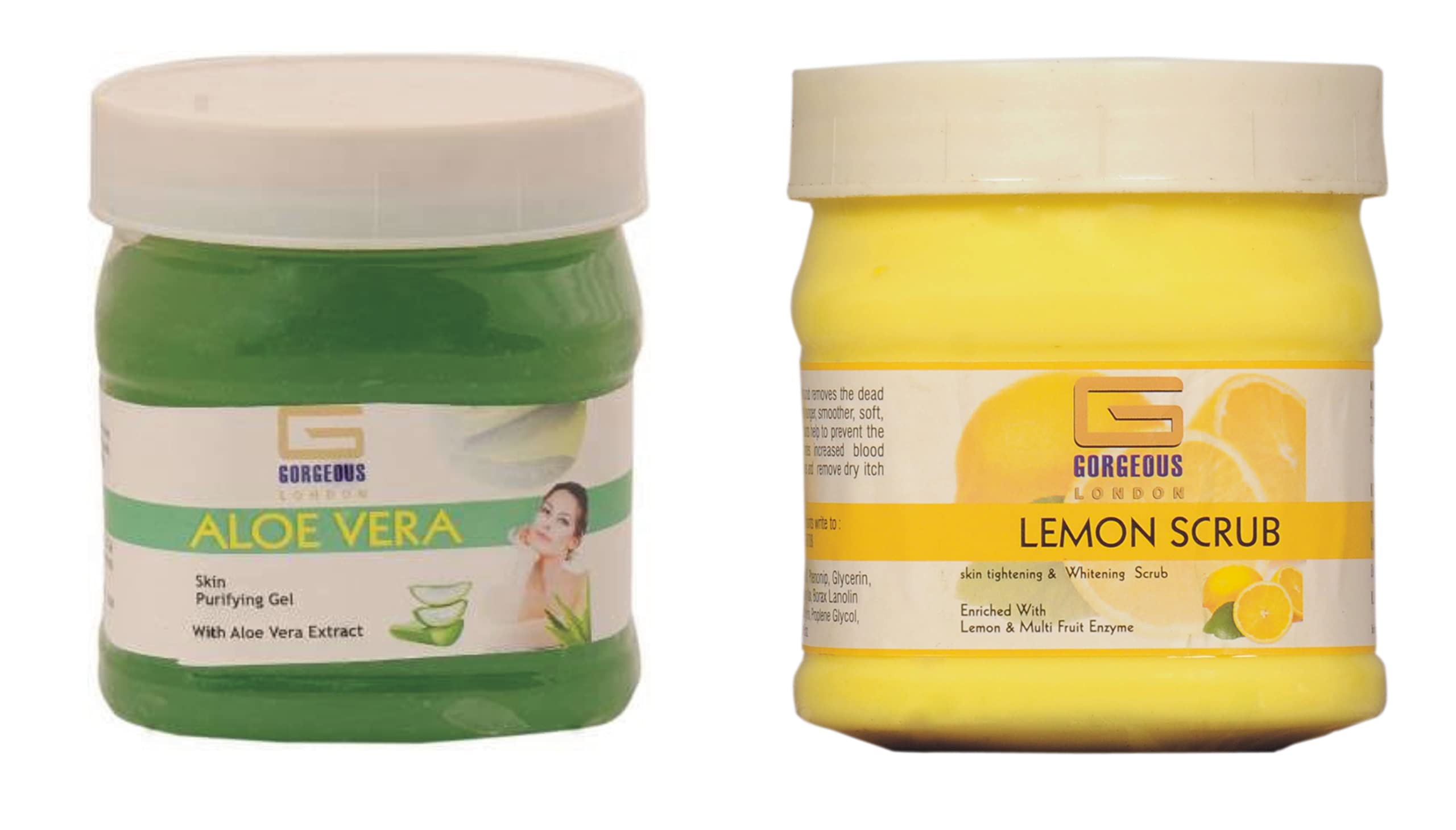 Natural Aloe Vera Gel & Lemon Scrub Combo for Face & Body - 2 Pack (450ml Each) | Hydrating & Exfoliating Skincare Set for Dry Skin & Acne Treatment