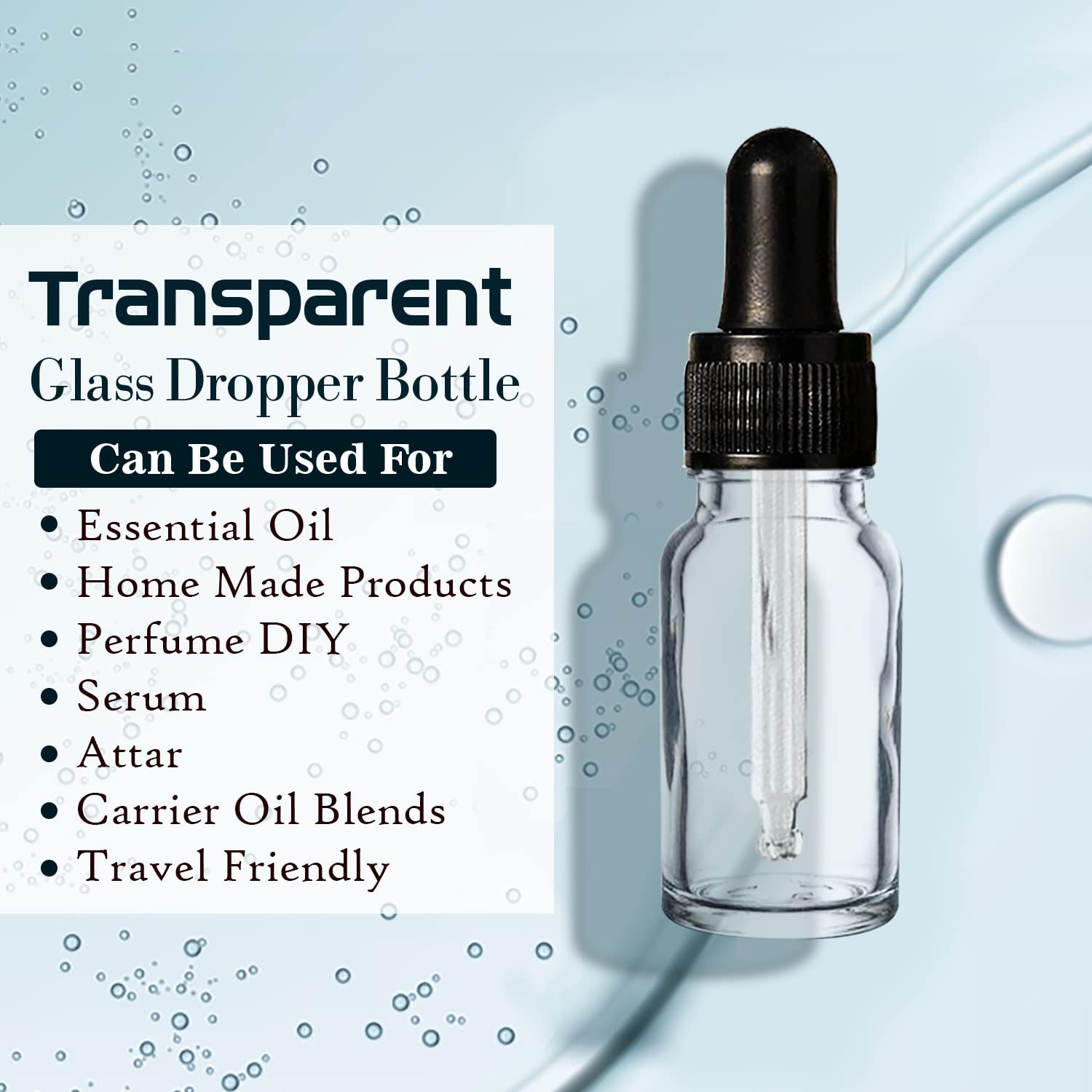 NSB Herbals 10ml Clear Round Empty Glass Bottle with Glass Dropper & Black Silicone Teat - Refillable Essential Oil & Perfume Container (Pack of 3) | Perfect for DIY Aromatherapy, Travel Size Liquids & Homemade Beauty Products