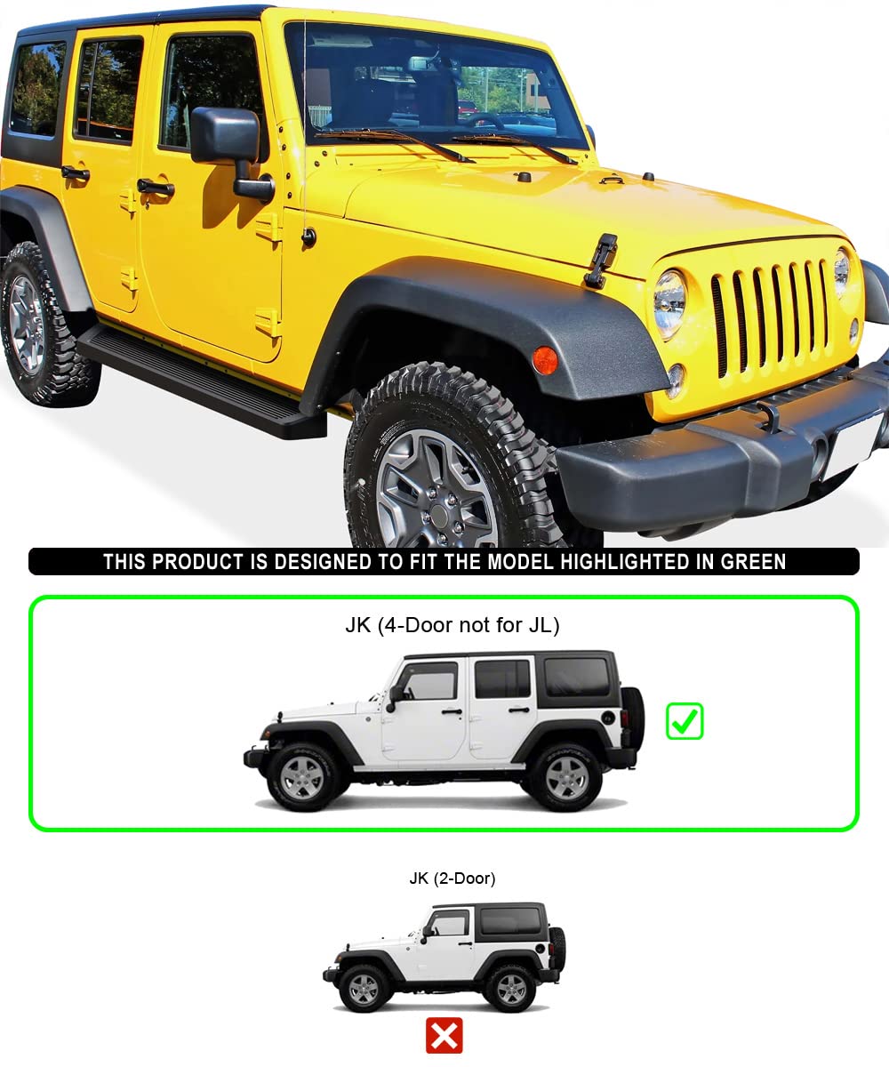 APS Premium 6in Black Running Boards for Jeep Wrangler JK 4Dr (2007-2018) - Heavy Duty Side Steps for Off-Road Adventure & Daily Driving