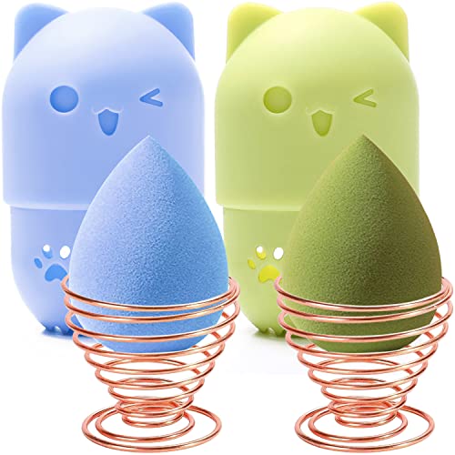 Premium Makeup Sponge Holder & Travel Case - Beauty Blender Drying Stand for Cosmetic Sponges, Powder Puffs & Beauty Eggs | Portable Organizer for Makeup Tools (Blue & Green) | Perfect for Travel, Home Vanity & Professional Makeup Kits