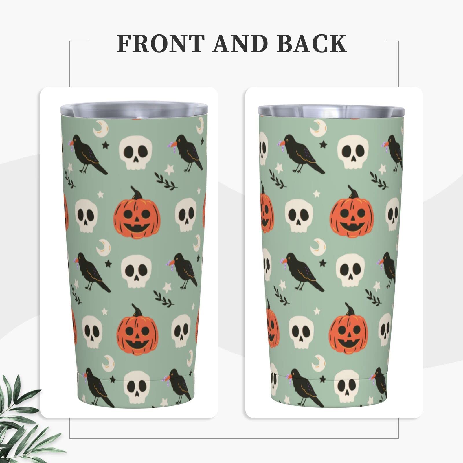 Halloween Raven Skull Pumpkin Tumbler - 20oz Insulated Travel Coffee Mug with Flip Lid | Perfect Gift for Dad, Mom, Friends Birthday | Great for Halloween Parties, Office Use & Outdoor Adventures