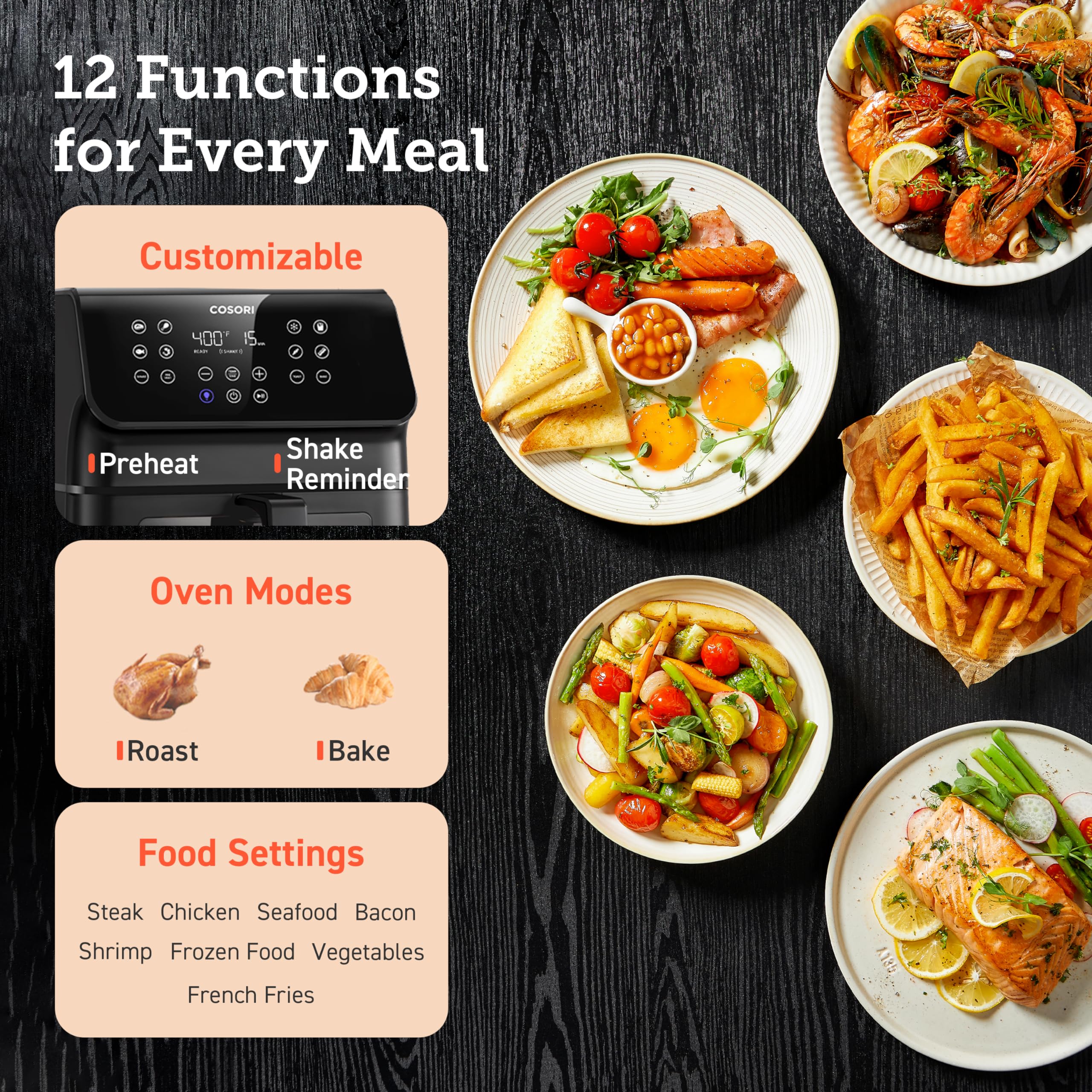 COSORI 6.5 Quart Clear Window Air Fryer with 12 One-Touch Presets - Large Compact Nonstick Airfryer Oven with Dishwasher-Safe Basket - Includes Cookbook & Online Recipes - Perfect for Family Meals, Healthy Snacks & Quick Cooking