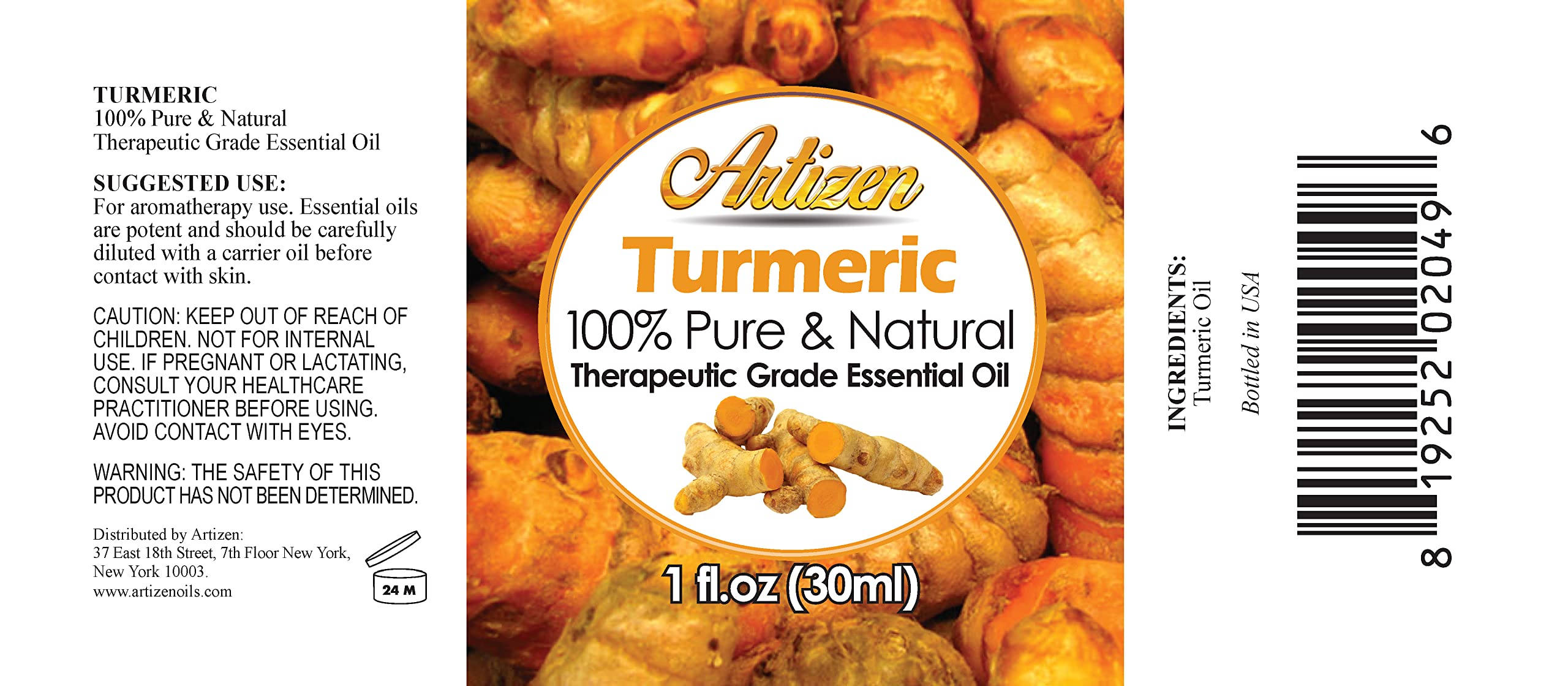 Artizen 30ml Pure Turmeric Essential Oil - 1 Fluid Ounce for Aromatherapy, Massage & Skin Care