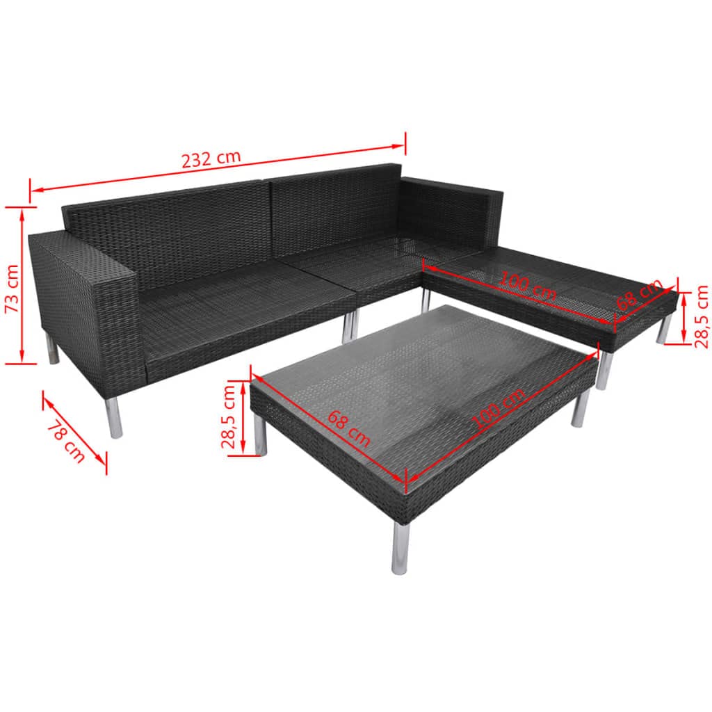 vidaXL 4-Piece Outdoor Patio Furniture Set - Weatherproof Poly Rattan Lounge Chairs with Steel Frame & Removable Cushions - Black - Perfect for Garden, Poolside & Backyard Relaxation