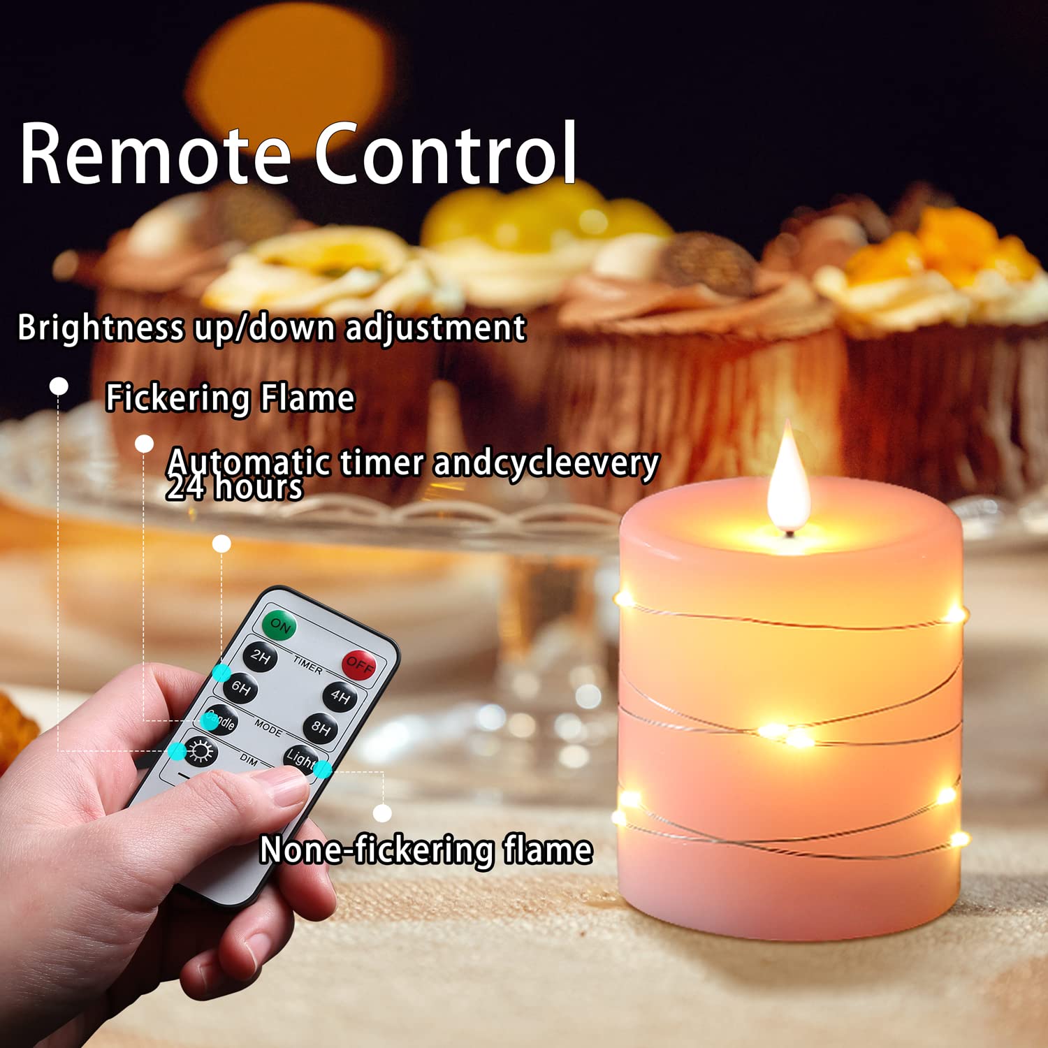 Pink Flameless LED Candles with Remote Control - Battery Operated Flickering Pillar Candles Set of 3 (4