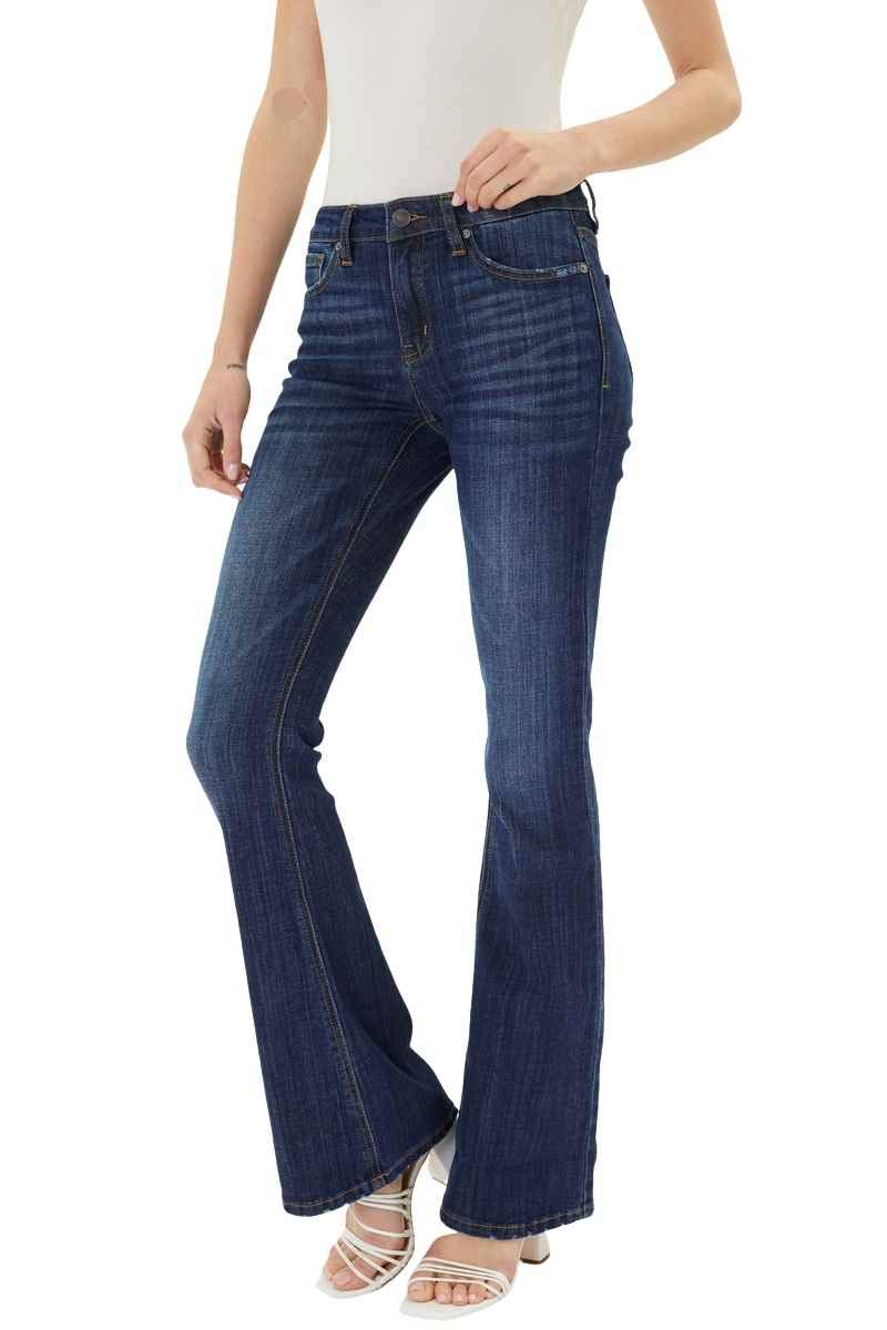 Kan Can Women's Mid Rise Flare Hem Jeans - Comfortable Stretch Denim Pants for Casual Wear, Office & Date Night Outfits