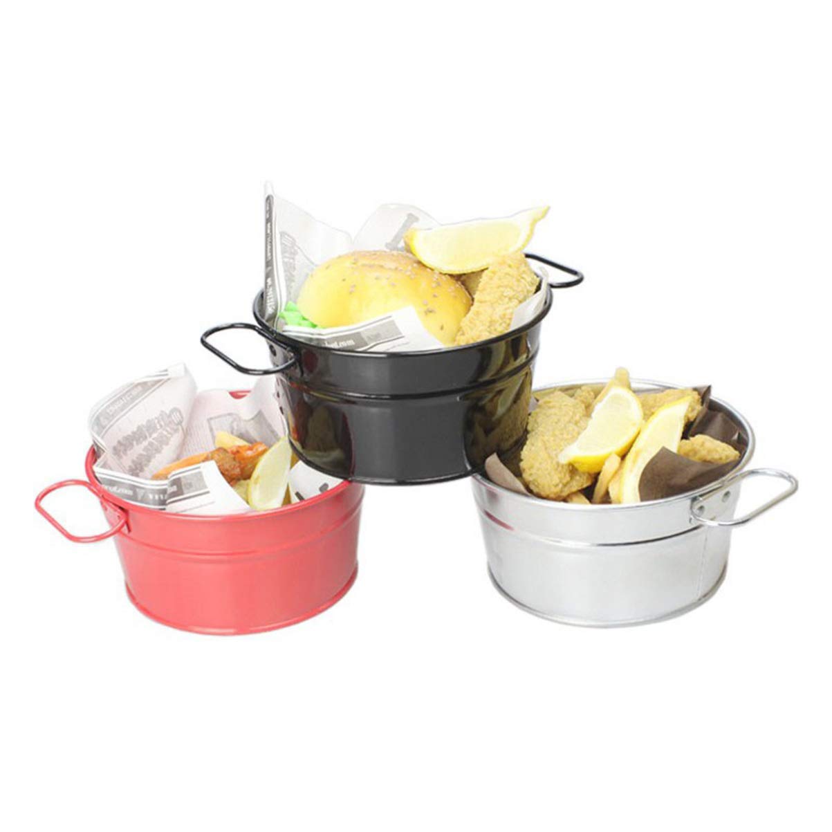 DOITOOL Mini Metal French Fries Bucket - Silver Tinplate Snack Serving Container with Handles for Parties, Picnics & Home Use | Ice Bucket, Food Storage & Decorative Pail