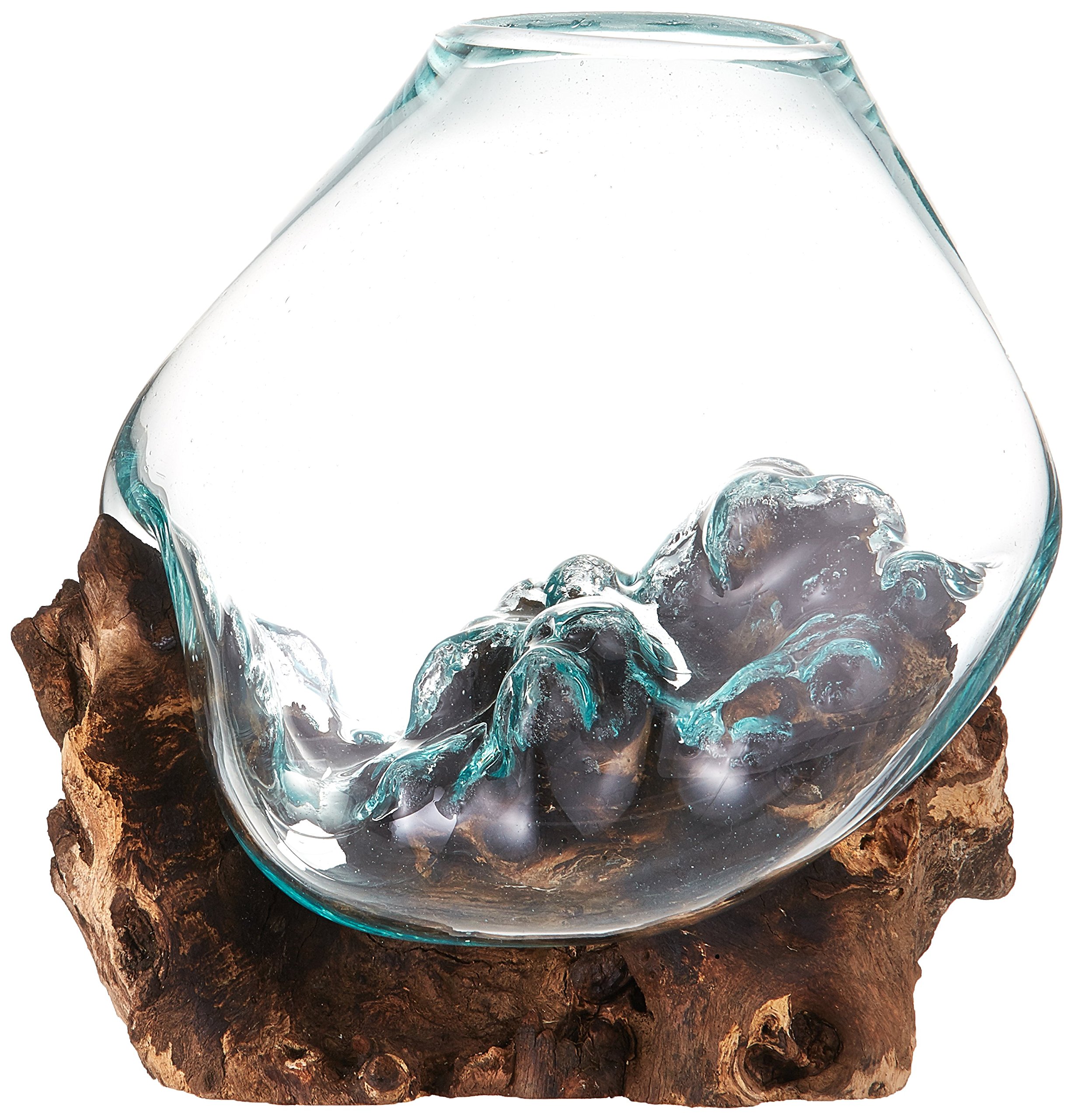 Natural Wood & Recycled Glass Molten Sculpture Terrarium Container - 8