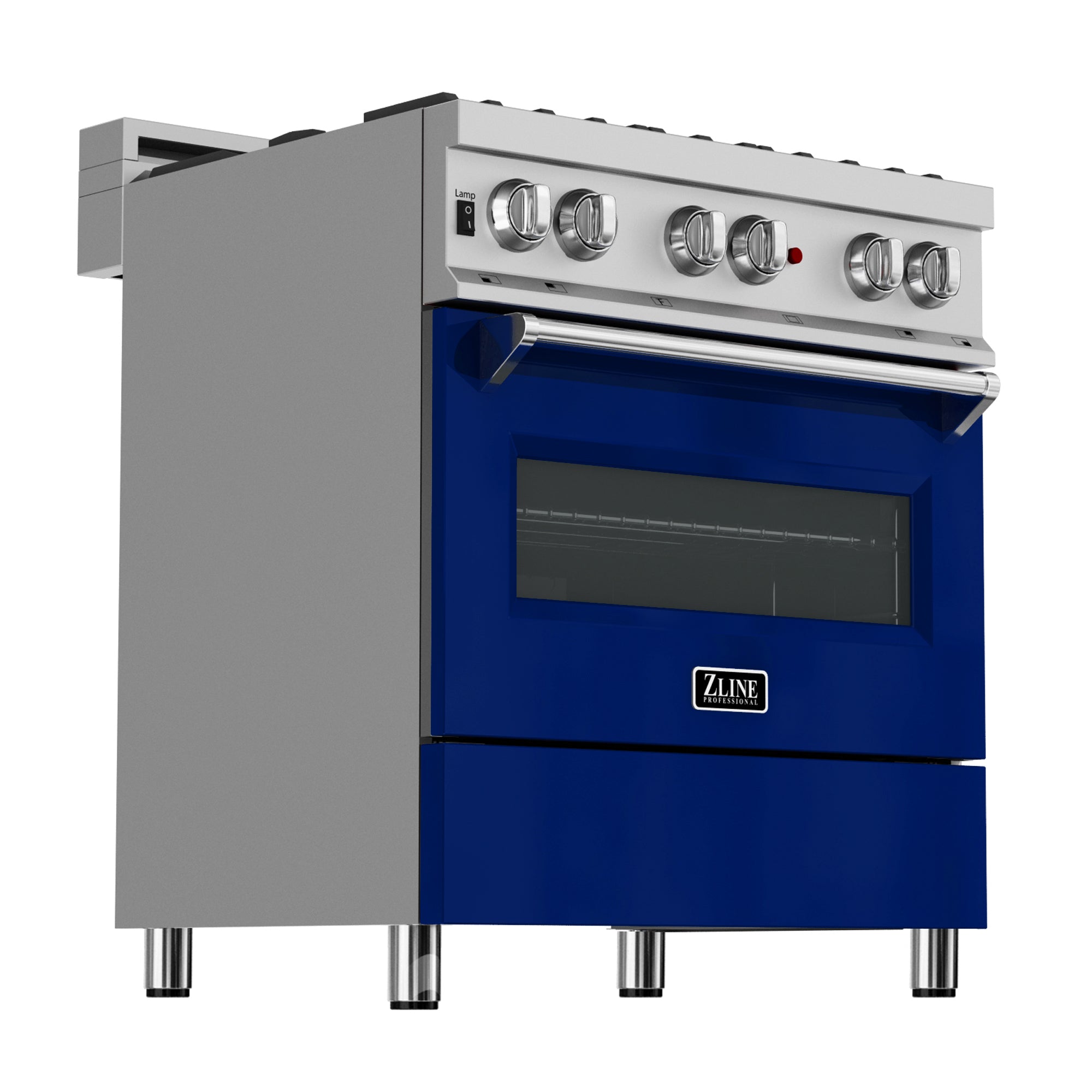 ZLINE 30 Inch 4.0 Cu Ft Dual Fuel Range - 4 Burner Gas Cooktop & Electric Convection Oven - Satin Stainless Steel with Blue Gloss Door (RAS BG 30) for Professional Home Kitchen Cooking