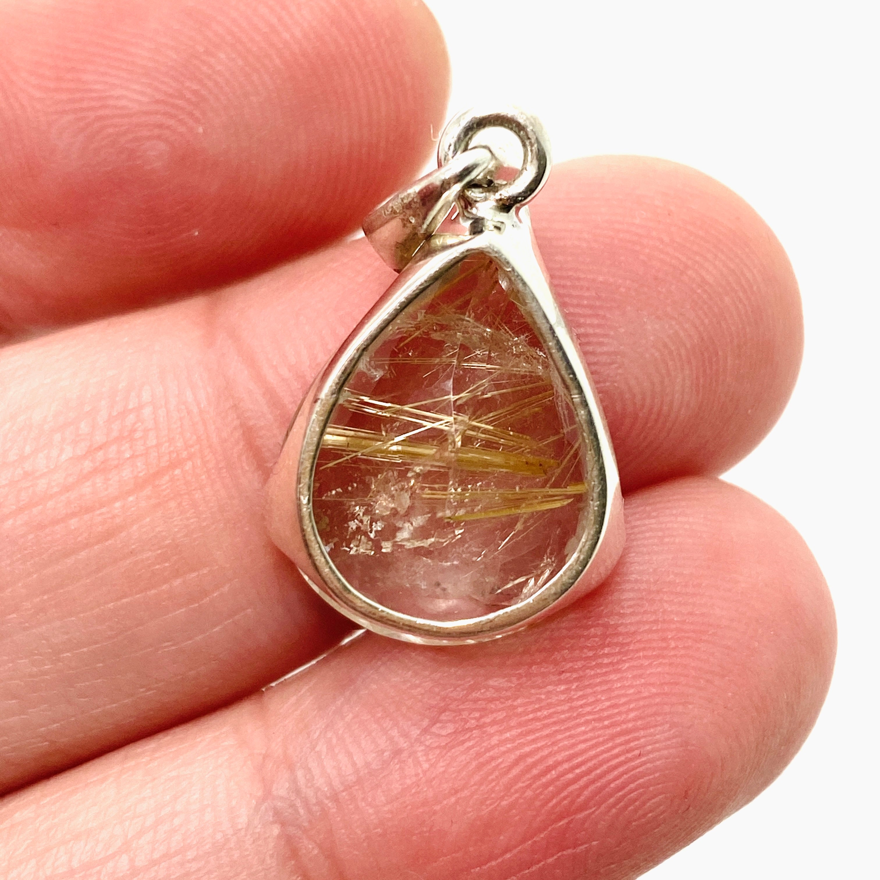 Natural Rutilated Quartz Teardrop Faceted Pendant Necklace - PPGJ842 - Perfect for Spiritual Healing, Meditation & Boho Jewelry Collection