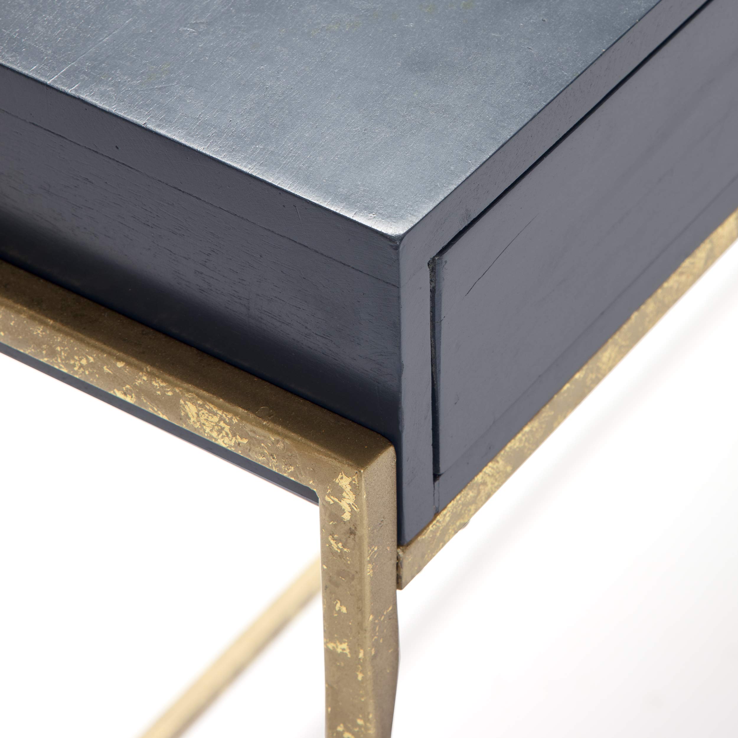 Jolie Modern Solid Wood & Metal Frame Entryway Storage Cabinet - Navy Blue & Gold Sofa Table for Small Spaces | Perfect for Living Room, Hallway & Narrow Entryways