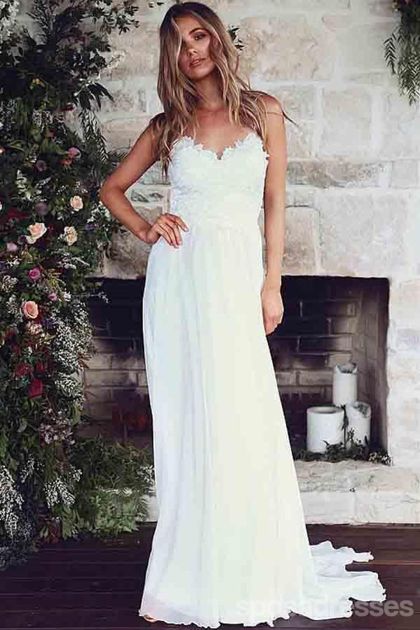 Elegant Low Back Spaghetti Straps Lace Wedding Dress for Beach Brides - WD285 | Perfect for Beach Weddings, Bridal Showers, and Romantic Photoshoots