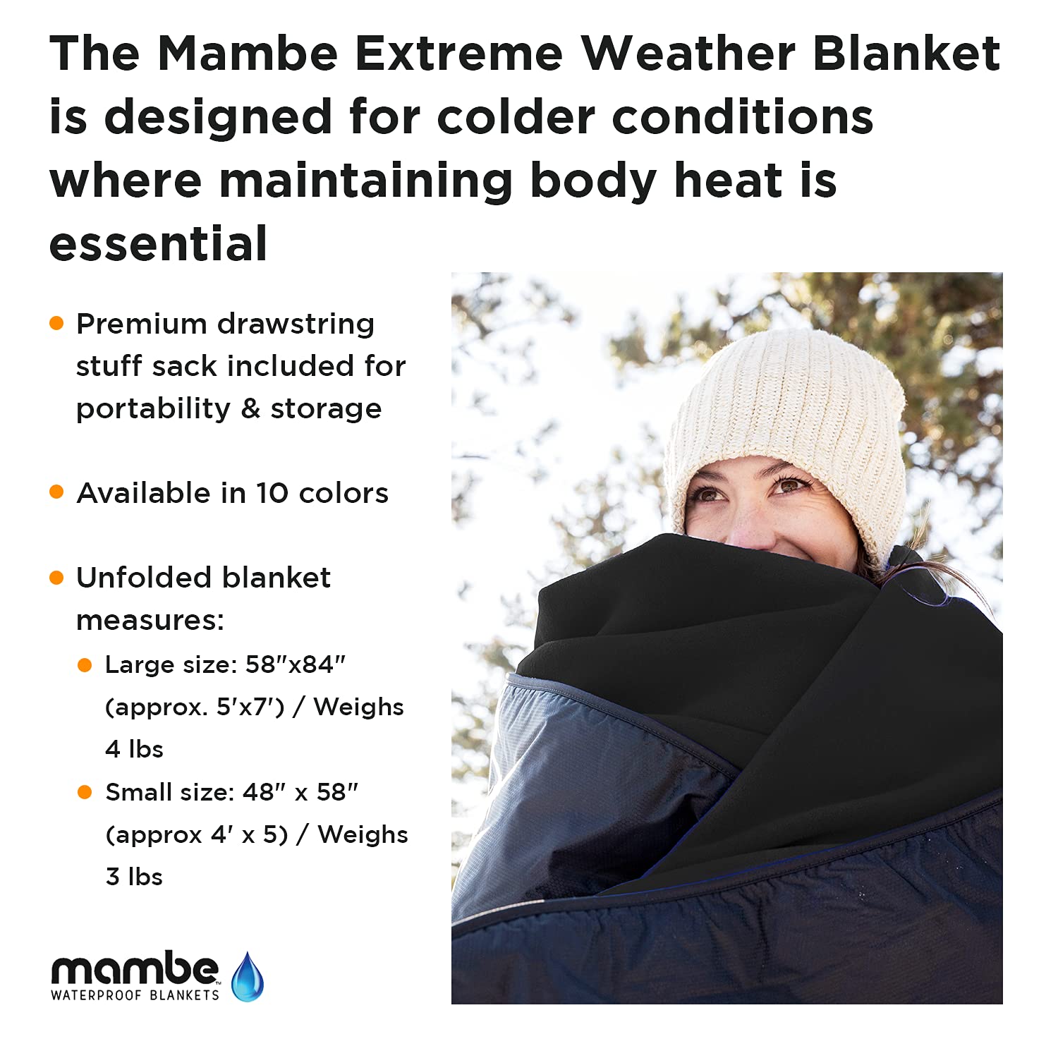 Royal Mambe Extreme Weather Outdoor Blanket - Large 100% Waterproof Windproof Fleece & Nylon Throw - Machine Washable for Camping, Picnics, Beach & Emergency Survival - Perfect for Cold Weather Hiking, Tailgating & Outdoor Adventures