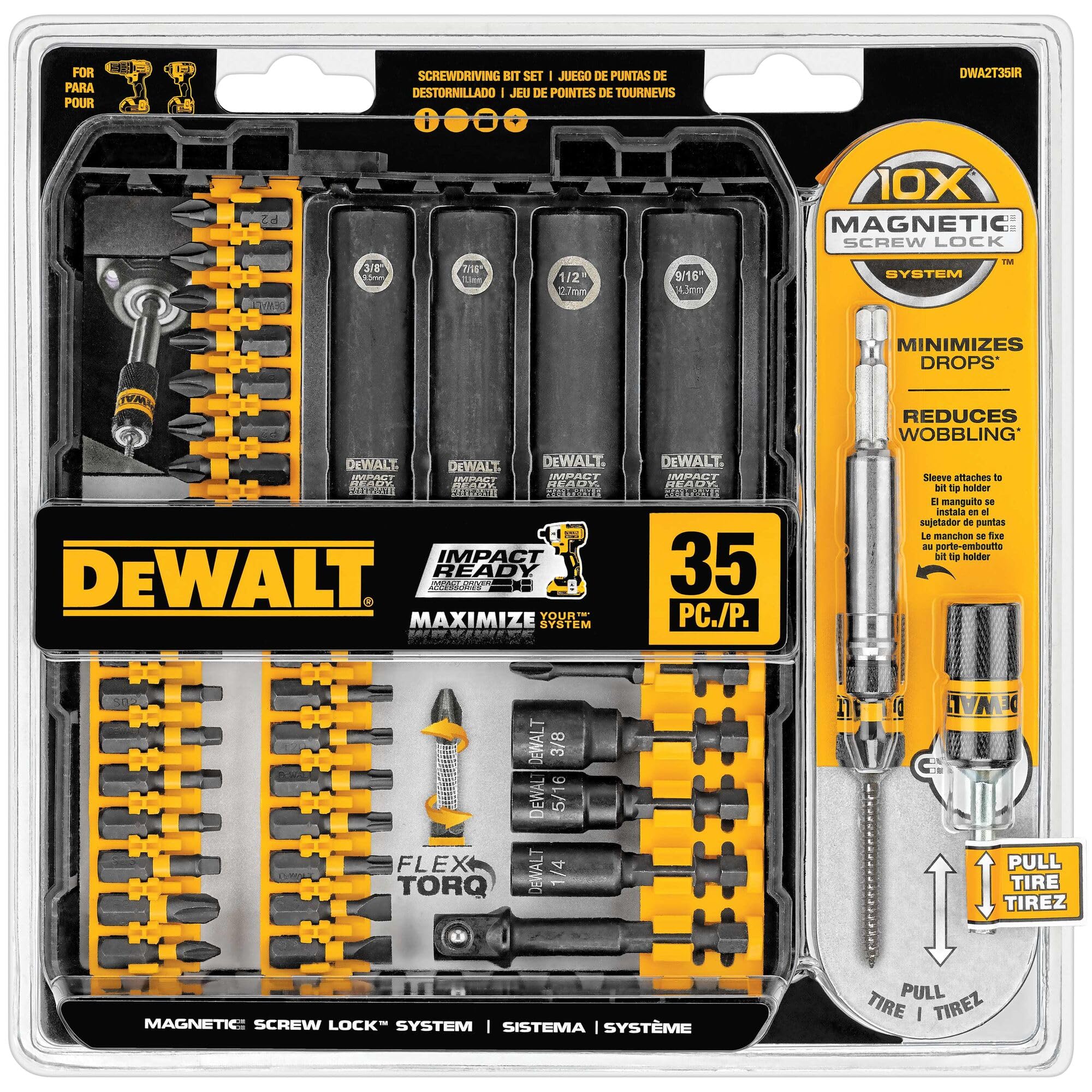 DEWALT 35-Piece Impact Ready Screwdriver Bit Set with FlexTorq Technology - Perfect for Construction, DIY Projects & Automotive Repairs (DWA2T35IR)