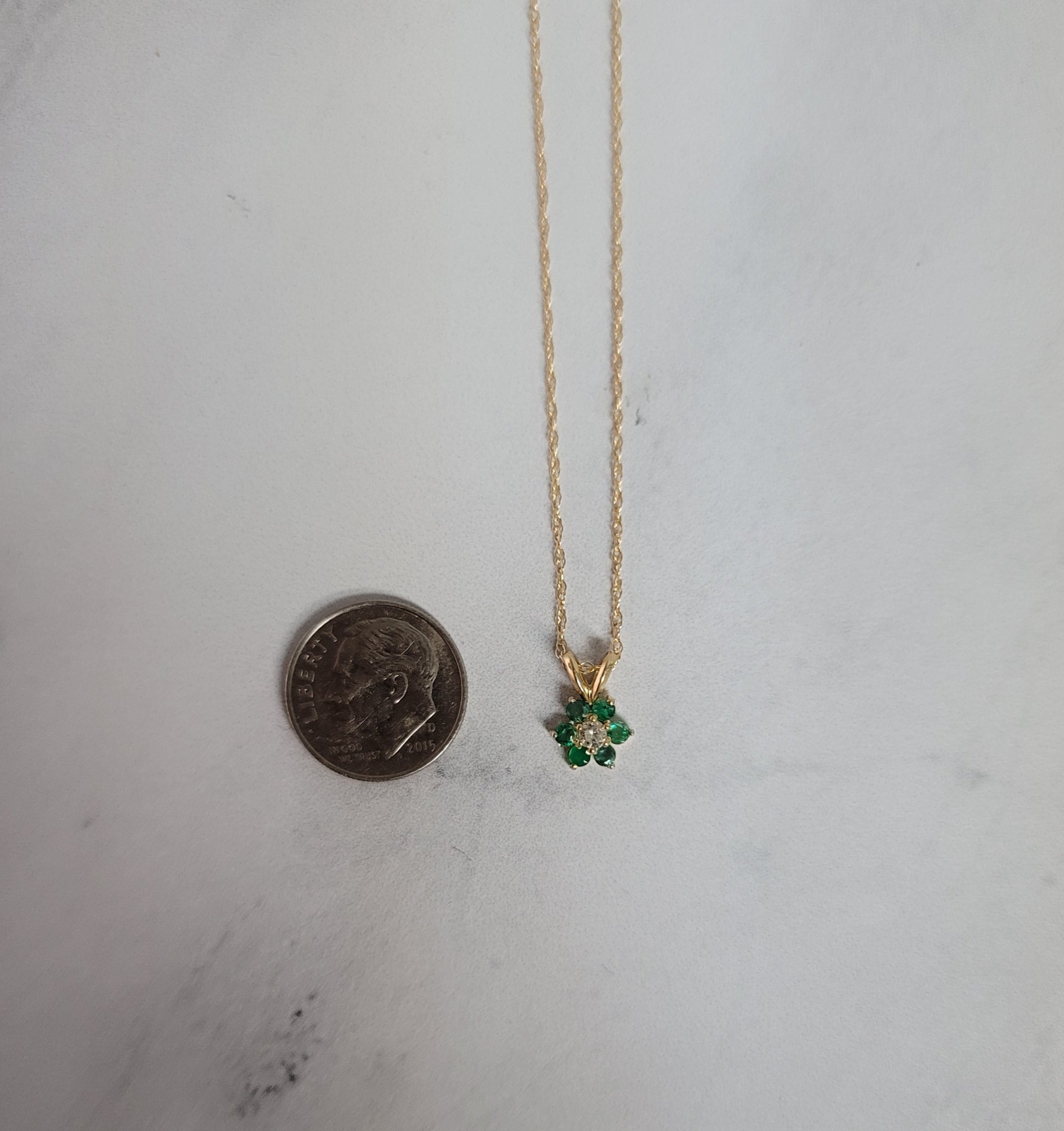 14K Yellow Gold Flower Shaped Emerald Cluster Necklace .40cttw - Elegant Jewelry for Weddings, Anniversaries & Special Occasions