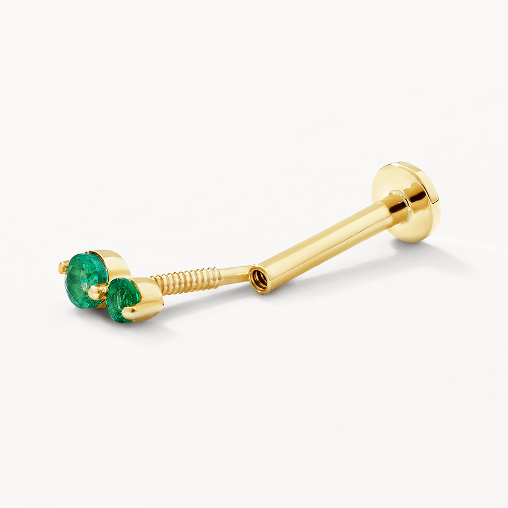 10k Gold Emerald Twin Cluster Helix Single Stud Earrings - Perfect for Parties, Weddings & Everyday Elegance