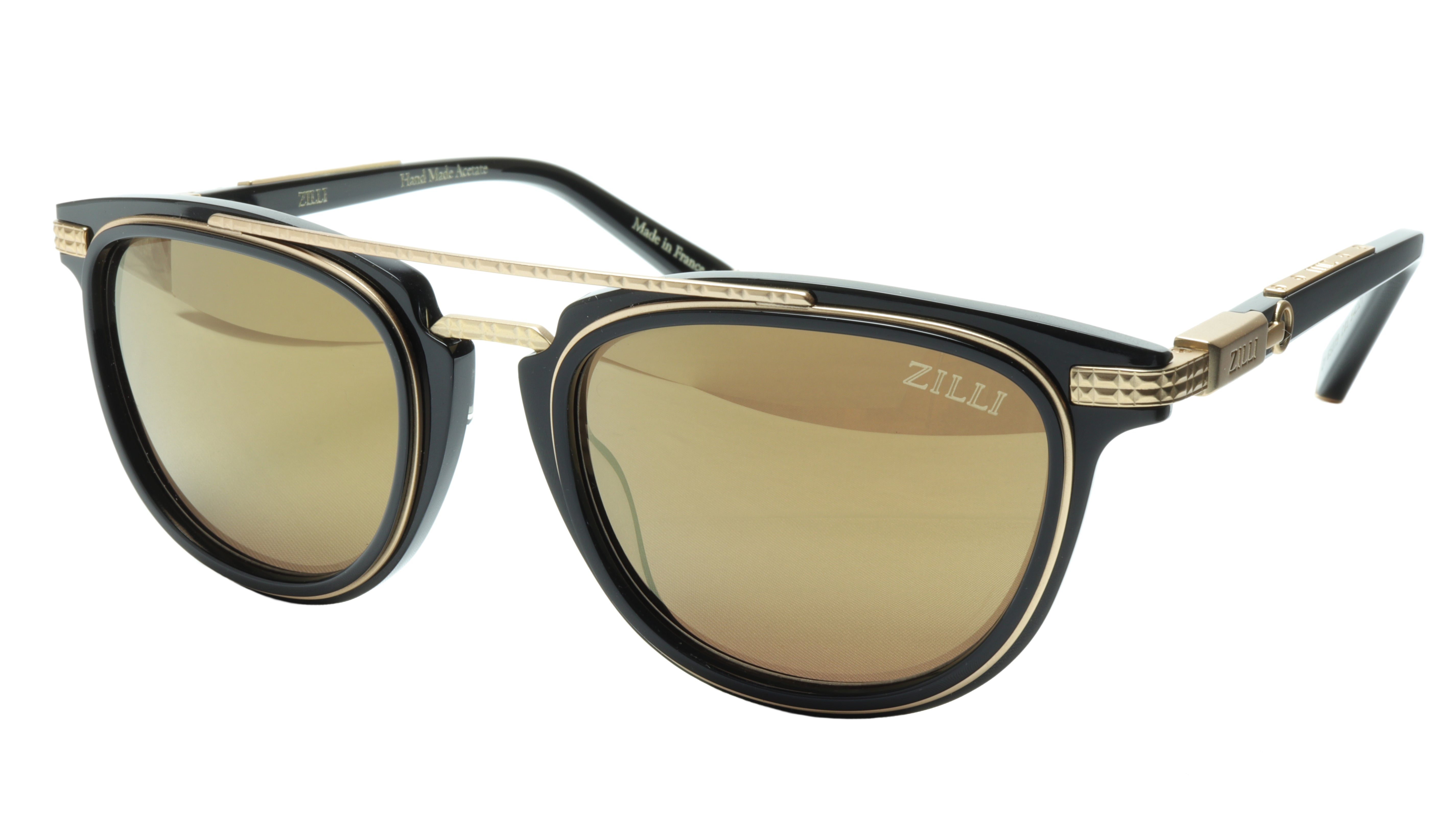 ZILLI Luxury Sunglasses for Men & Women - Titanium Acetate Frame, Black Matte Gold Polarized Lenses - France Made ZI 65019 C05 - Perfect for Driving, Travel & Fashion Accessories