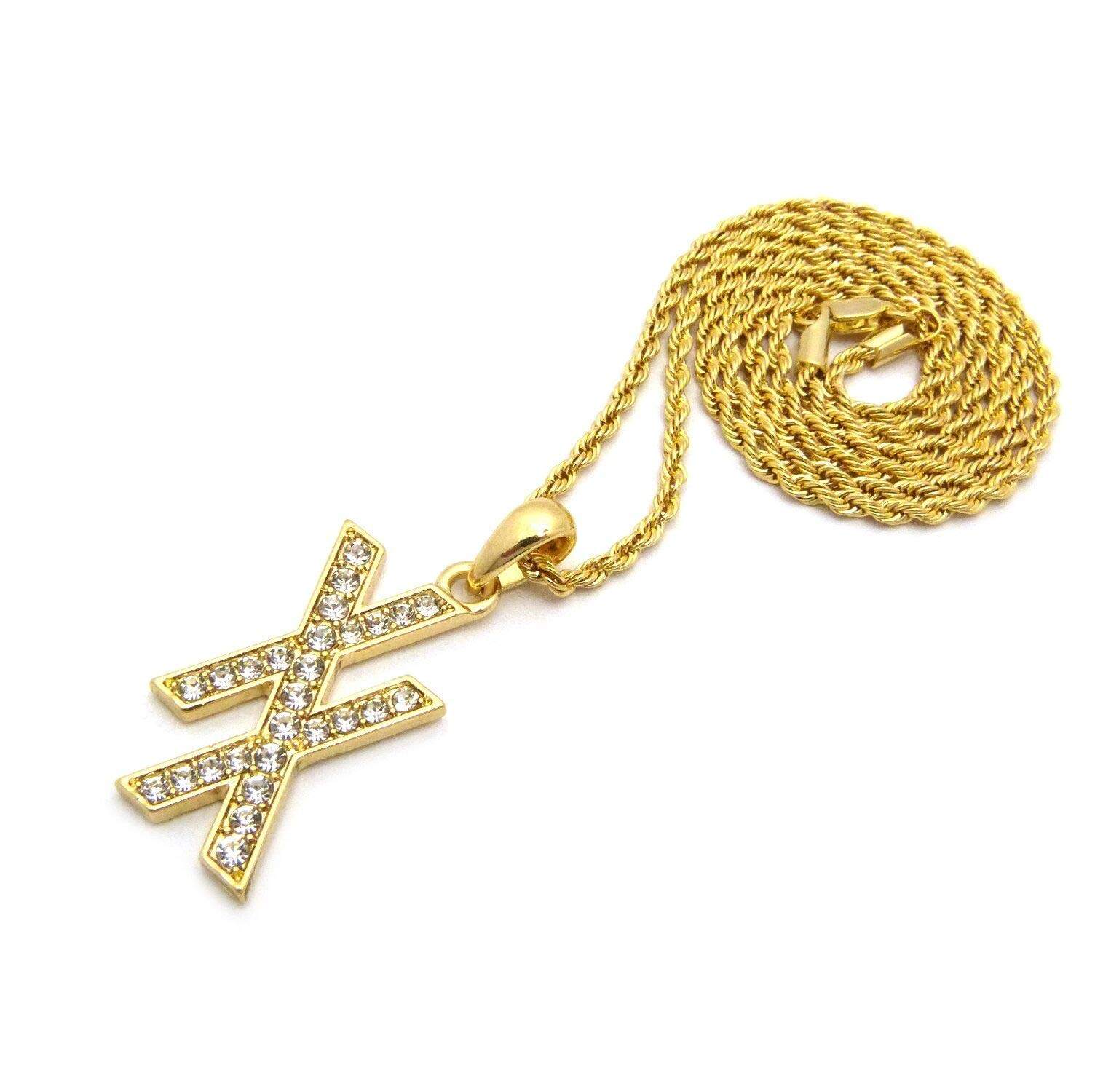 18K Gold Plated Iced Out MGK Pendant with 3mm Rope Chain - 18