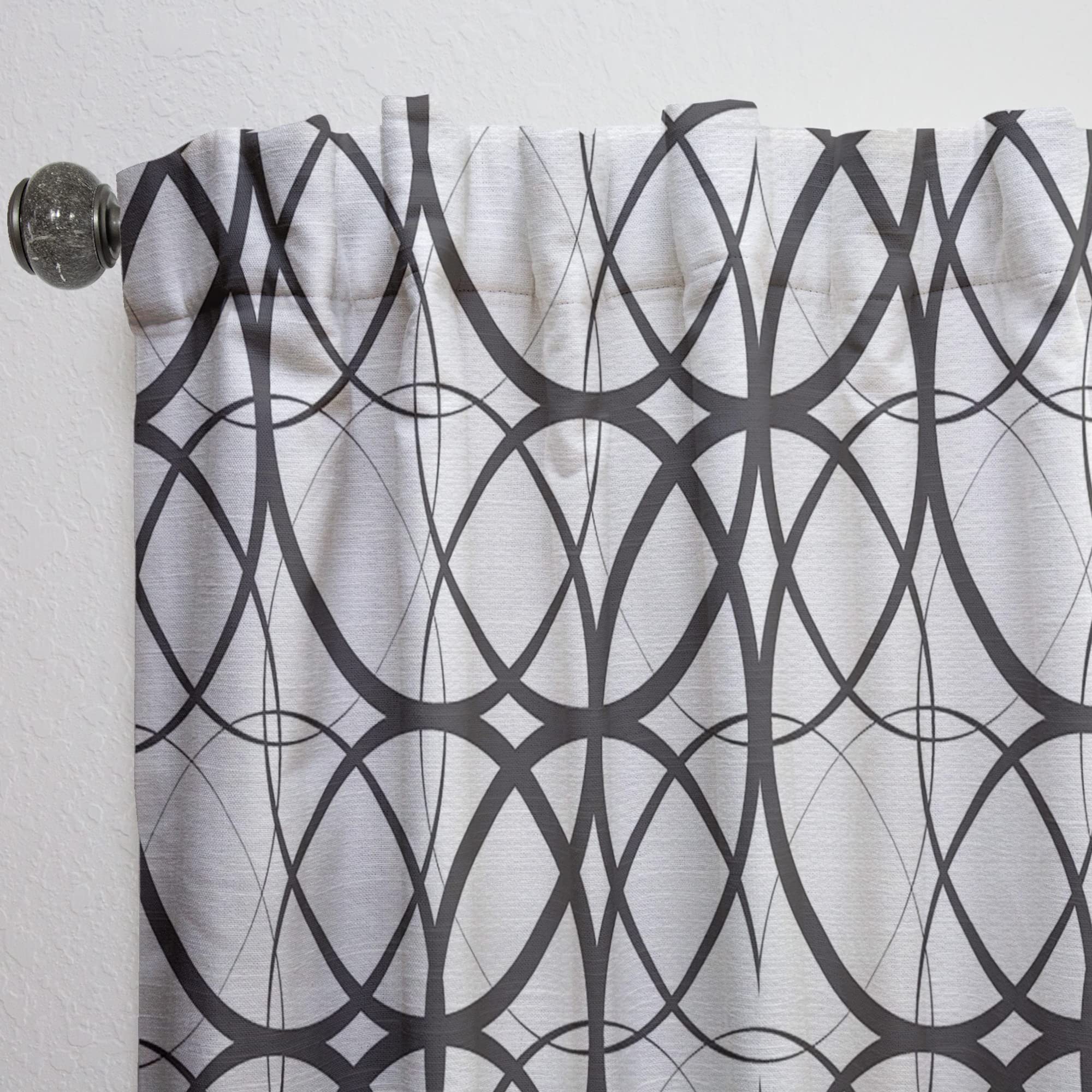 DesignQ Monochrome Geometric Pattern Thermal Insulated Curtains - Single Panel 52x90 - Blackout Drapes for Bedroom & Living Room - Perfect for Modern Home Decor & Light Control