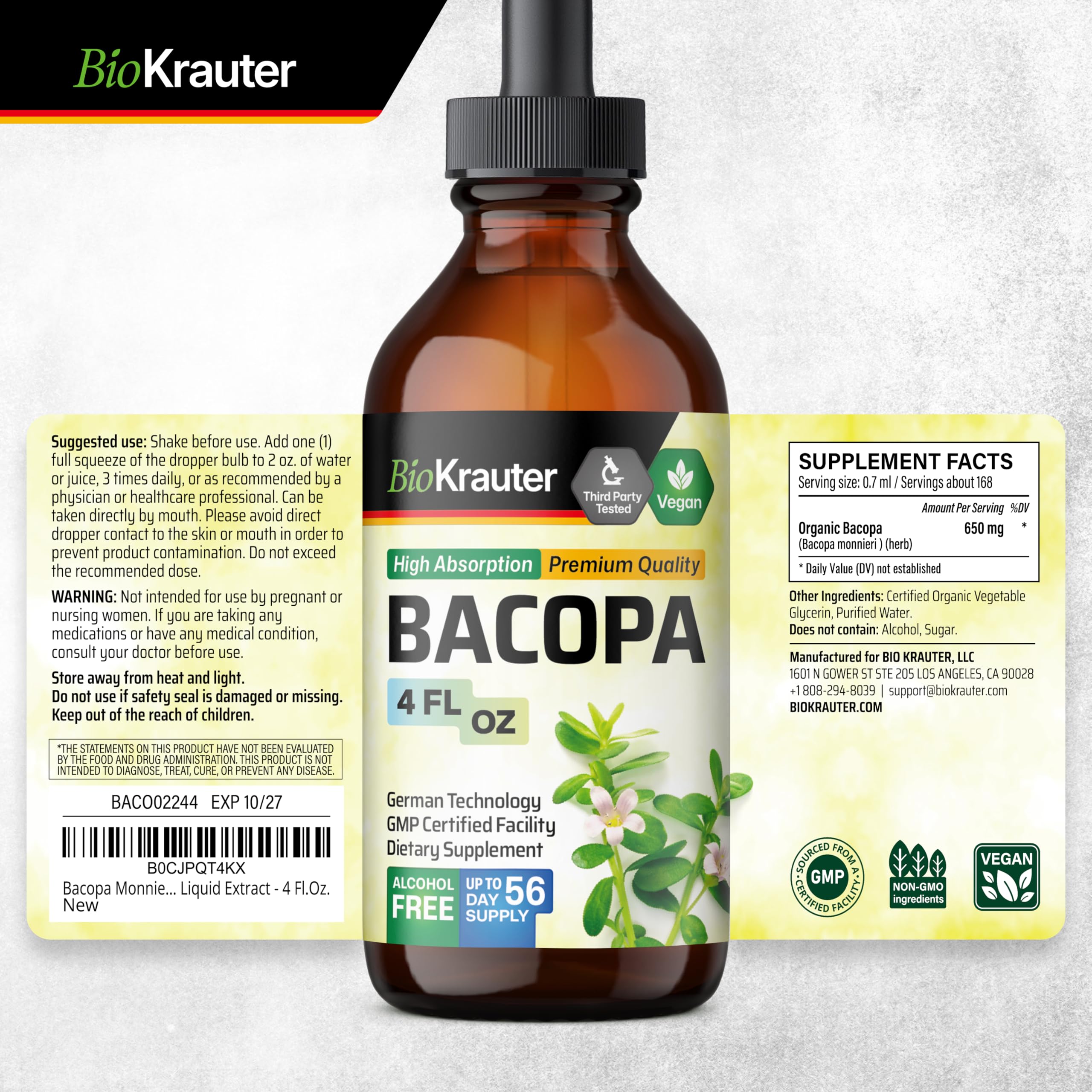 Premium Organic Bacopa Monnieri & Schisandra Chinensis Herbal Tinctures - 4 Fl Oz Each - Natural Brain Boost & Stress Relief Supplement - Perfect for Focus, Memory & Adaptogenic Support