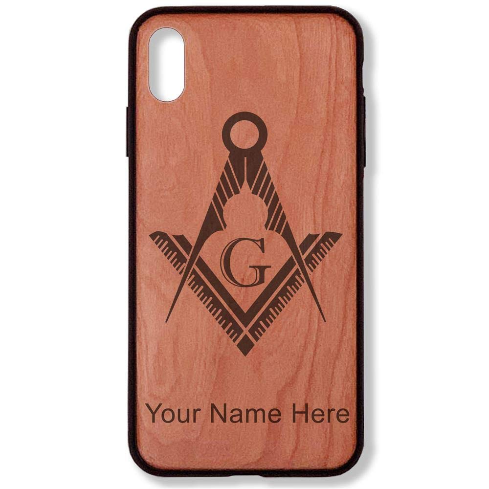 Personalized iPhone XR Case with Freemason Symbol - Engraved Cherry Wood Cover for Protection & Style | Perfect for Gifts, Daily Use & Special Occasions