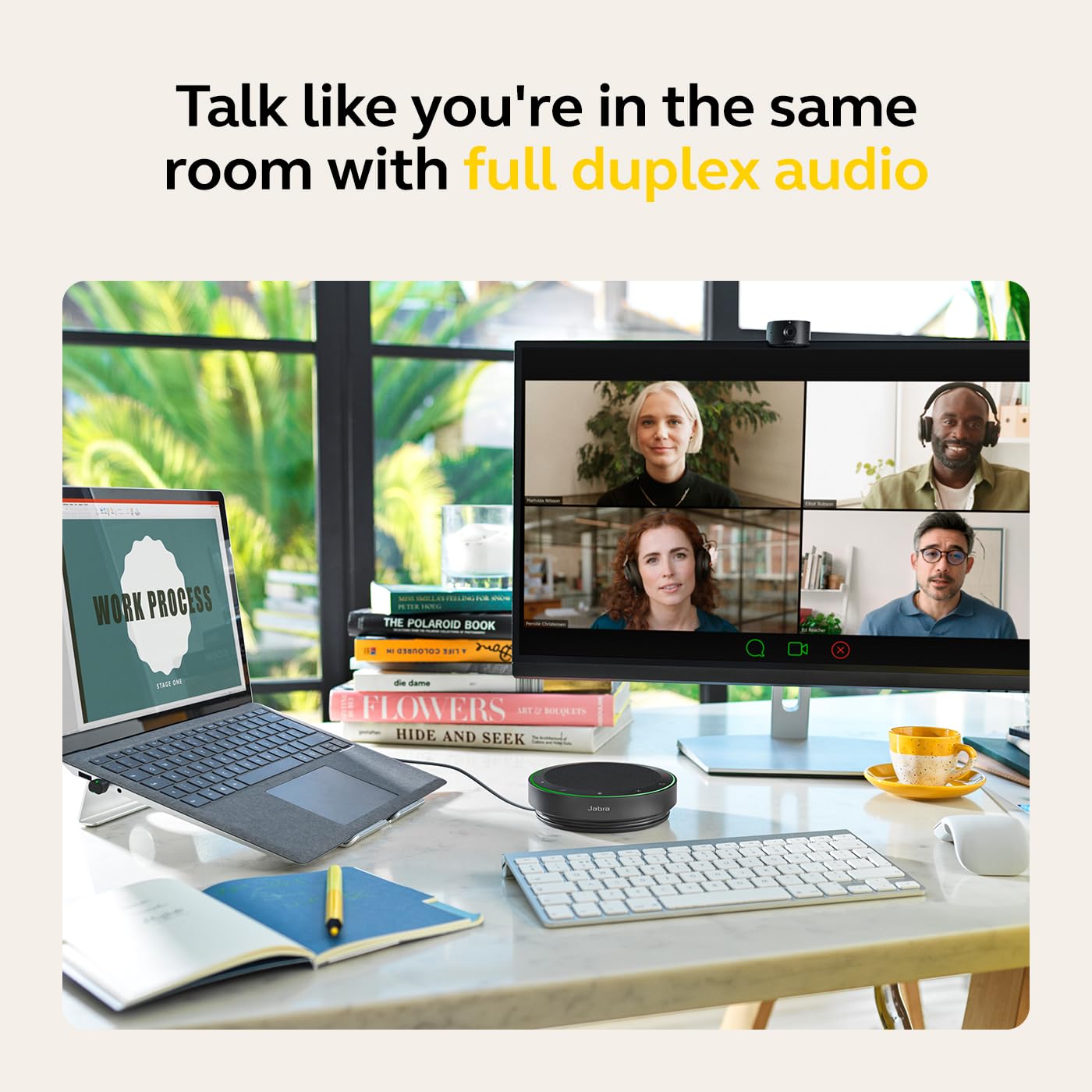 Jabra Speak2 75 Wireless Bluetooth Speakerphone - Portable Speaker with 4 Noise-Cancelling Mics, 65mm Full-Range Speakers & Super-Wideband Audio - Certified for Microsoft Teams & Zoom - Dark Grey - Perfect for Home Office, Conference Calls & Remote Meetings