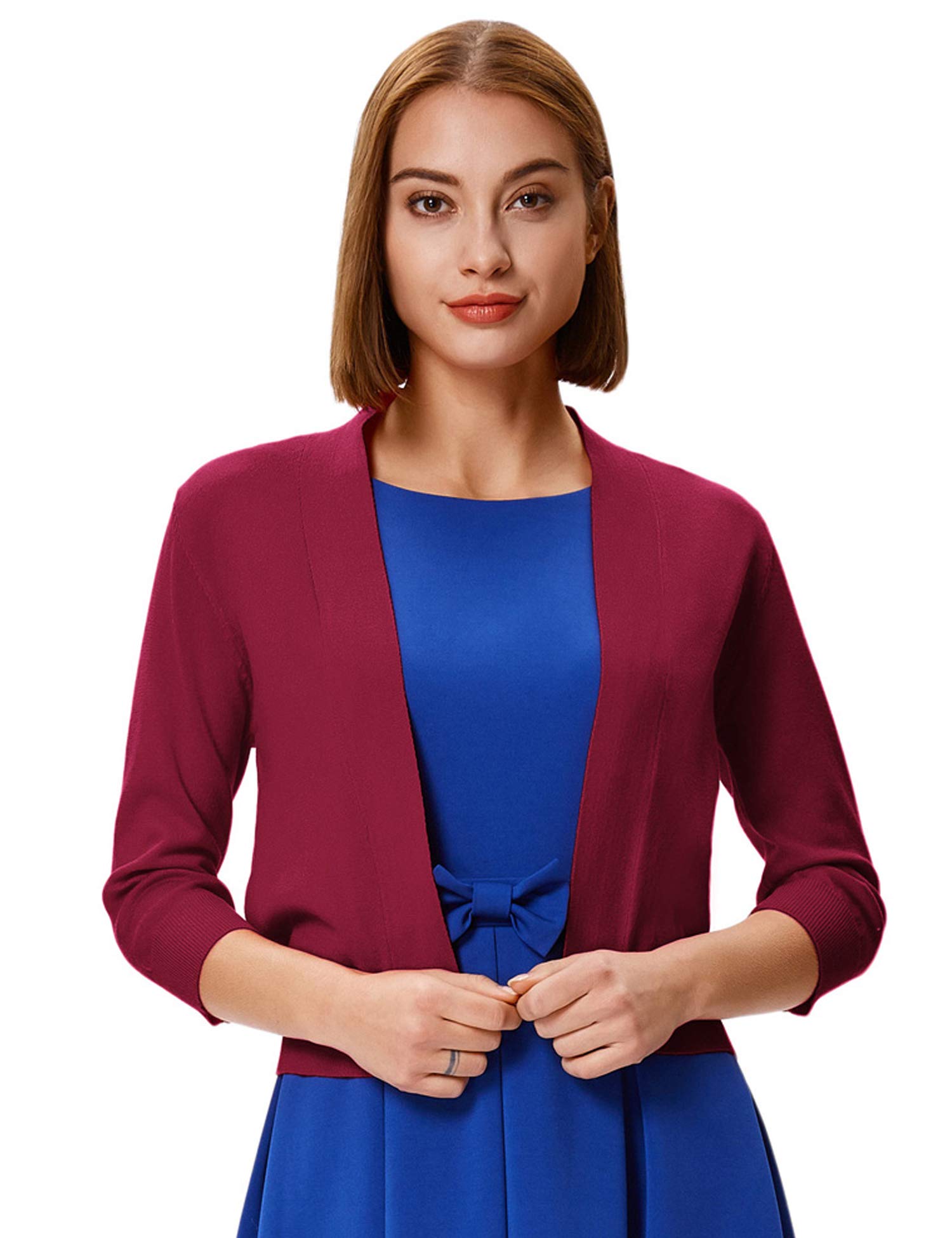 GRACE KARIN Women's 3/4 Sleeve Cropped Cardigan Sweater - Lightweight Knit Open Front Shrug Bolero for Office, Casual Outfits & Spring Layering