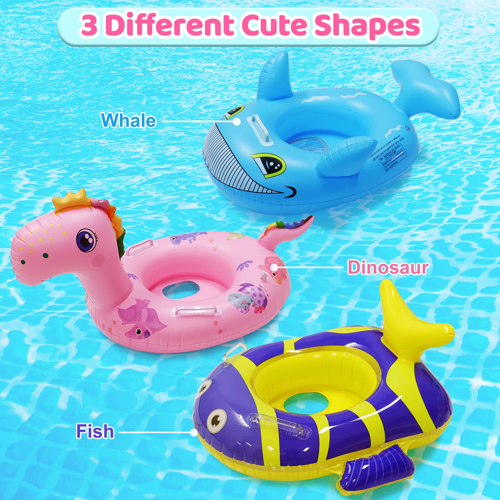 3 Pcs Inflatable Pool Floats for Kids & Toddlers - Animal Swim Tube Rings with Handle, Fun Water Toys for Boys Girls, Summer Beach Party Supplies, Perfect for Backyard Pools & Vacation