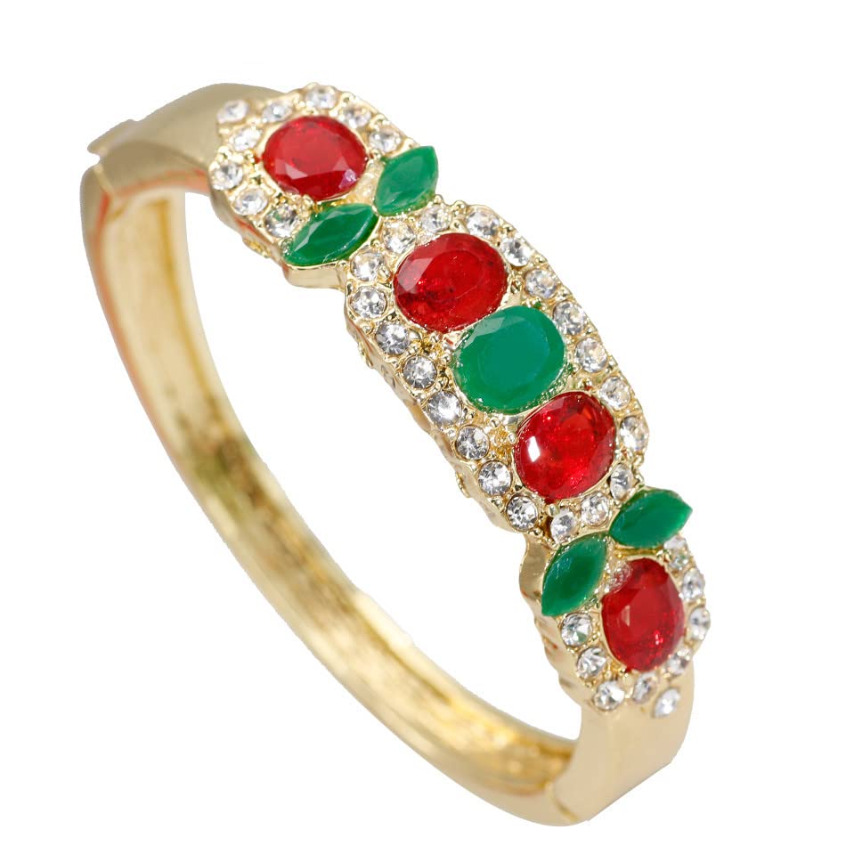 YLFLYING 24K Gold Plated Indian Crystal Bangles for Women - Elegant Thin Cuff Bracelets for Wedding, Party & Special Occasions