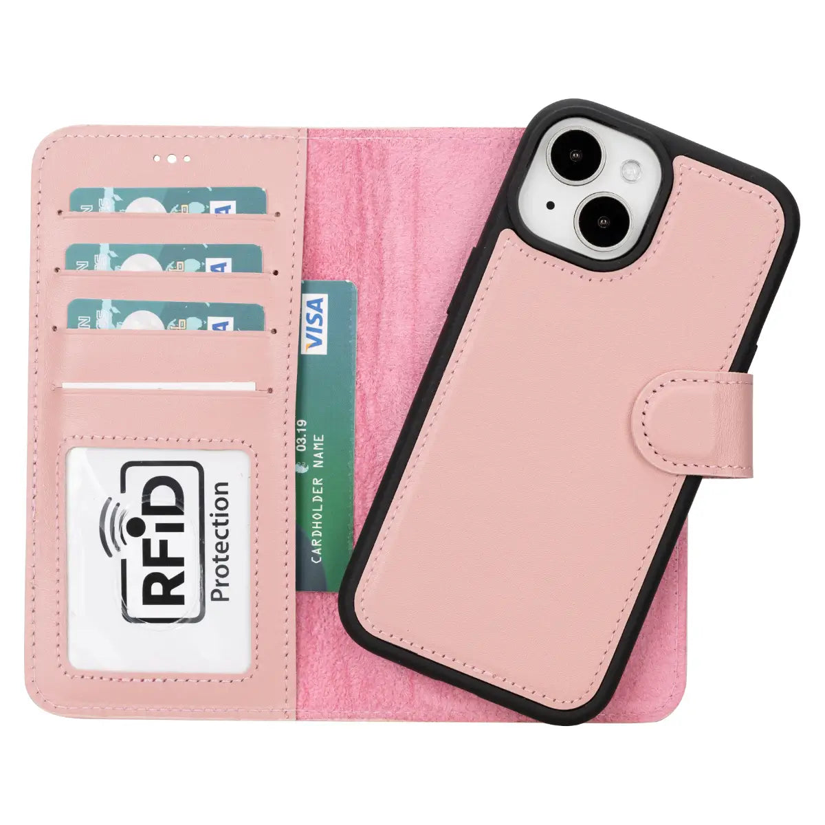 Pink Leather Wallet Case for iPhone 15 - Slim Protective Phone Cover with Card Holder | Perfect for Everyday Use, Travel & Shopping